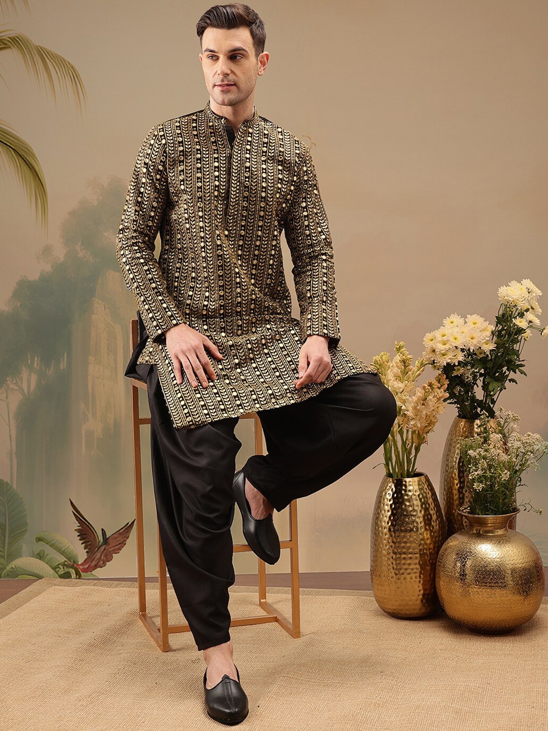 Molly & Michel Geometric Embroidered Mandarin Collar Sequinned Straight Kurta With Salwar, Black
Molly & Michel Geometric Embroidered Mandarin Collar Sequinned Straight Kurta With Salwar, Black