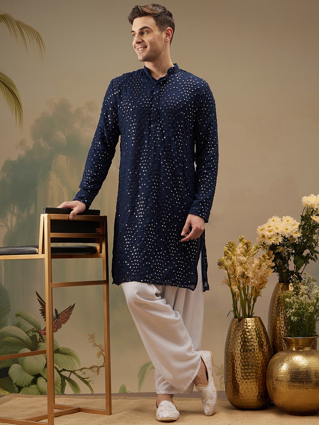 Molly & Michel Ethnic Motifs Embroidered Mandarin Collar Straight Kurta With Salwar, Blue
Molly & Michel Ethnic Motifs Embroidered Mandarin Collar Straight Kurta With Salwar, Blue