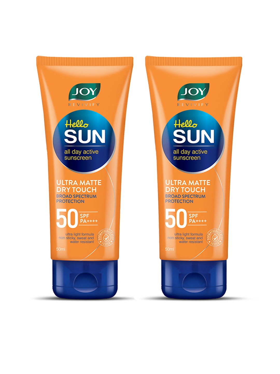 JOY Set of 2 Hello Sun SPF50 Ultra Matte Dry Touch All Day Active Sunscreen - 50 ml each, Orange
JOY Set of 2 Hello Sun SPF50 Ultra Matte Dry Touch All Day Active Sunscreen - 50 ml each, Orange