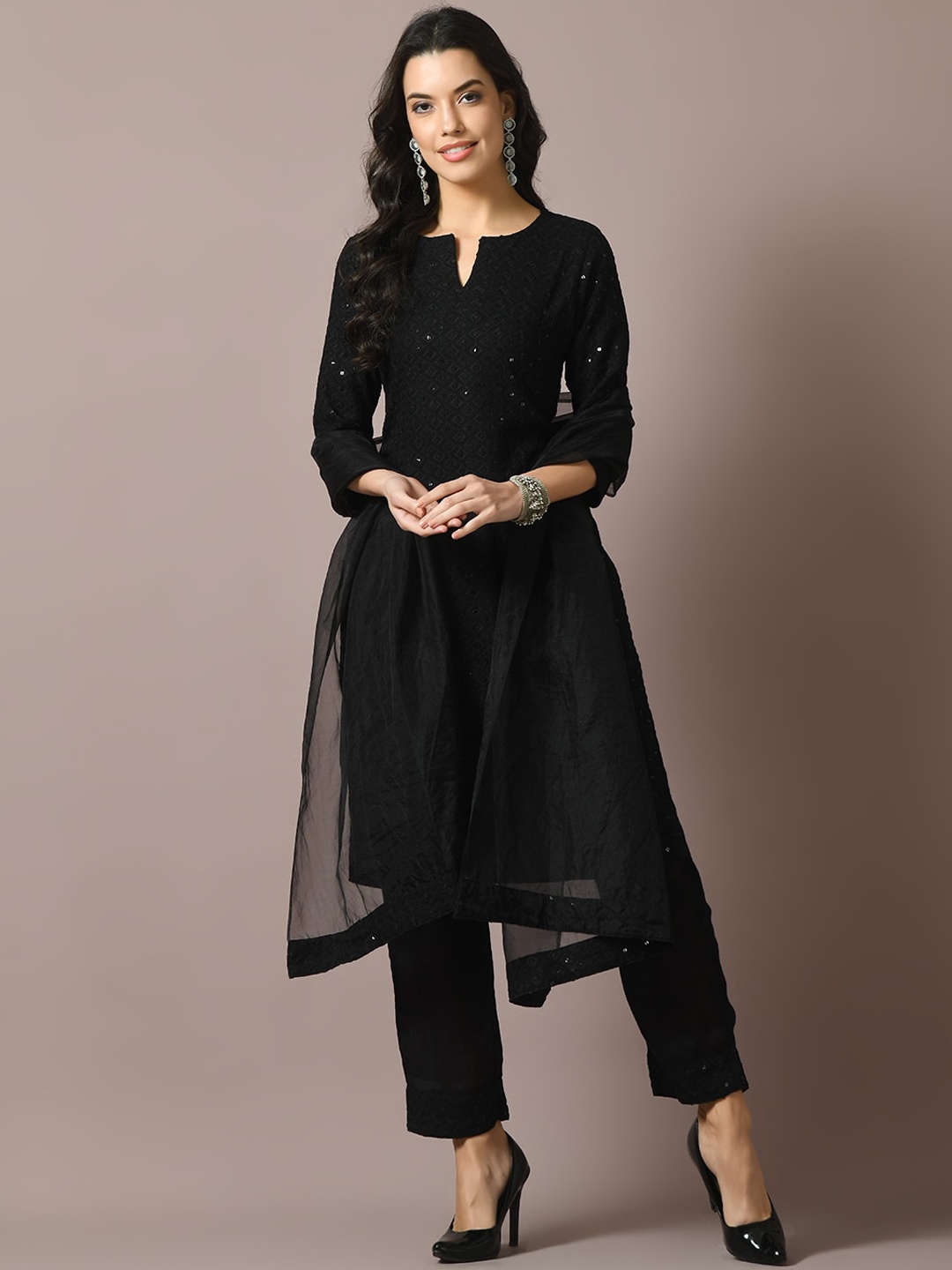 Sangria Ethnic Motifs Embroidered Sequined Cotton Straight Kurta & Trousers & Dupatta, Black
Sangria Ethnic Motifs Embroidered Sequined Cotton Straight Kurta & Trousers & Dupatta, Black