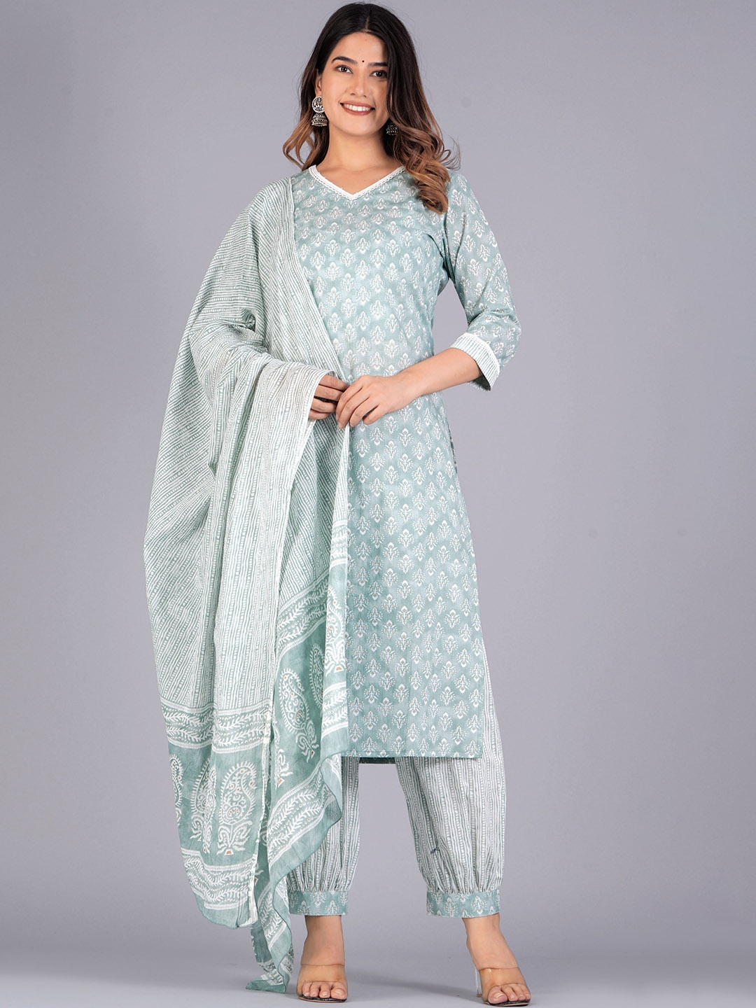 KALINI Ethnic Motifs Printed Pure Cotton Straight Kurta with Trousers & Dupatta, Sea green
KALINI Ethnic Motifs Printed Pure Cotton Straight Kurta with Trousers & Dupatta, Sea green