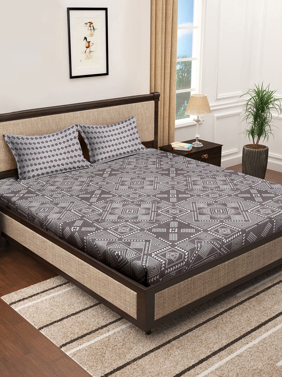 KLOTTHE Multicolor Geometric 300 TC Super King Double Bedsheet with Pillow Covers, Grey
KLOTTHE Multicolor Geometric 300 TC Super King Double Bedsheet with Pillow Covers, Grey
