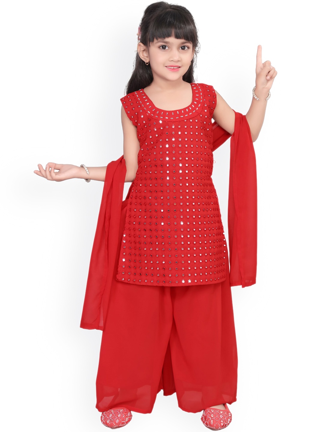 BAESD Girls Embroidered Regular Mirror Work A-Line Kurti with Palazzos & Dupatta, Red
BAESD Girls Embroidered Regular Mirror Work A-Line Kurti with Palazzos & Dupatta, Red
