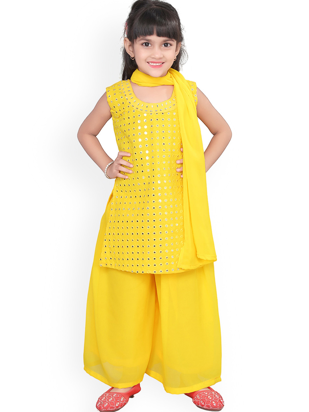 BAESD Girls Geometric Embroidered Mirror Work Georgette Kurta with Palazzos & Dupatta, Yellow
BAESD Girls Geometric Embroidered Mirror Work Georgette Kurta with Palazzos & Dupatta, Yellow