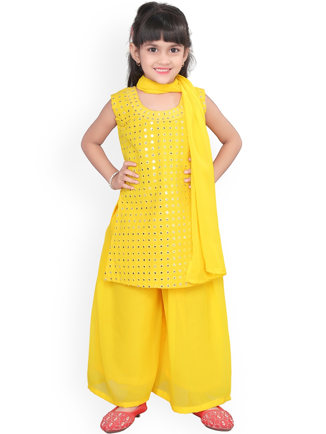 BAESD Girls Embroidered Regular Mirror Work Straight Kurta With Palazzos & Dupatta, Yellow
BAESD Girls Embroidered Regular Mirror Work Straight Kurta With Palazzos & Dupatta, Yellow