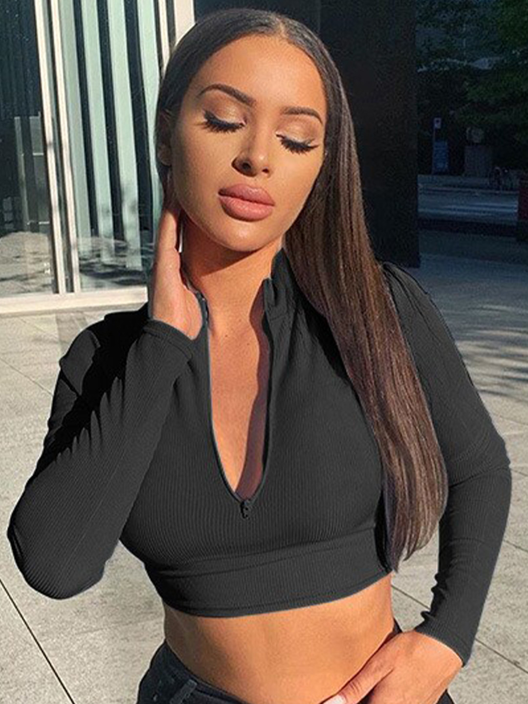 StyleCast x Revolte Black Ribbed High Neck Cotton Crop Shirt Style Top 
StyleCast x Revolte Black Ribbed High Neck Cotton Crop Shirt Style Top