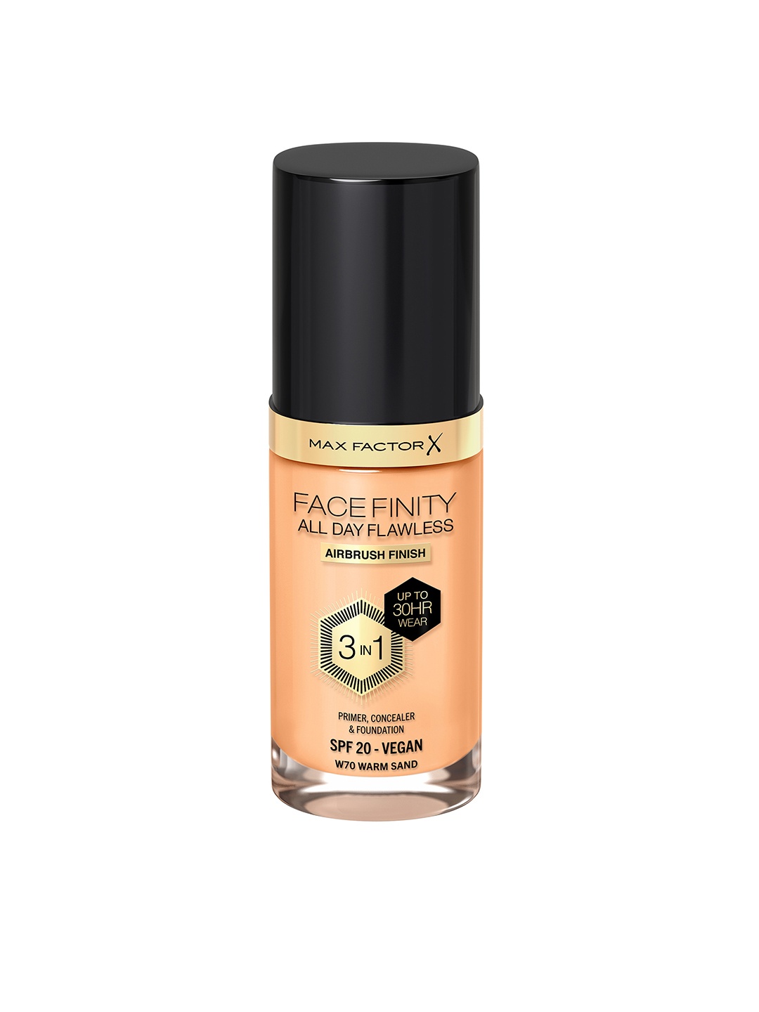 Max Factor Facefinity SPF20 All Day Flawless 3-In-1 Foundation 30ml - Warm Sand W70, Beige
Max Factor Facefinity SPF20 All Day Flawless 3-In-1 Foundation 30ml - Warm Sand W70, Beige