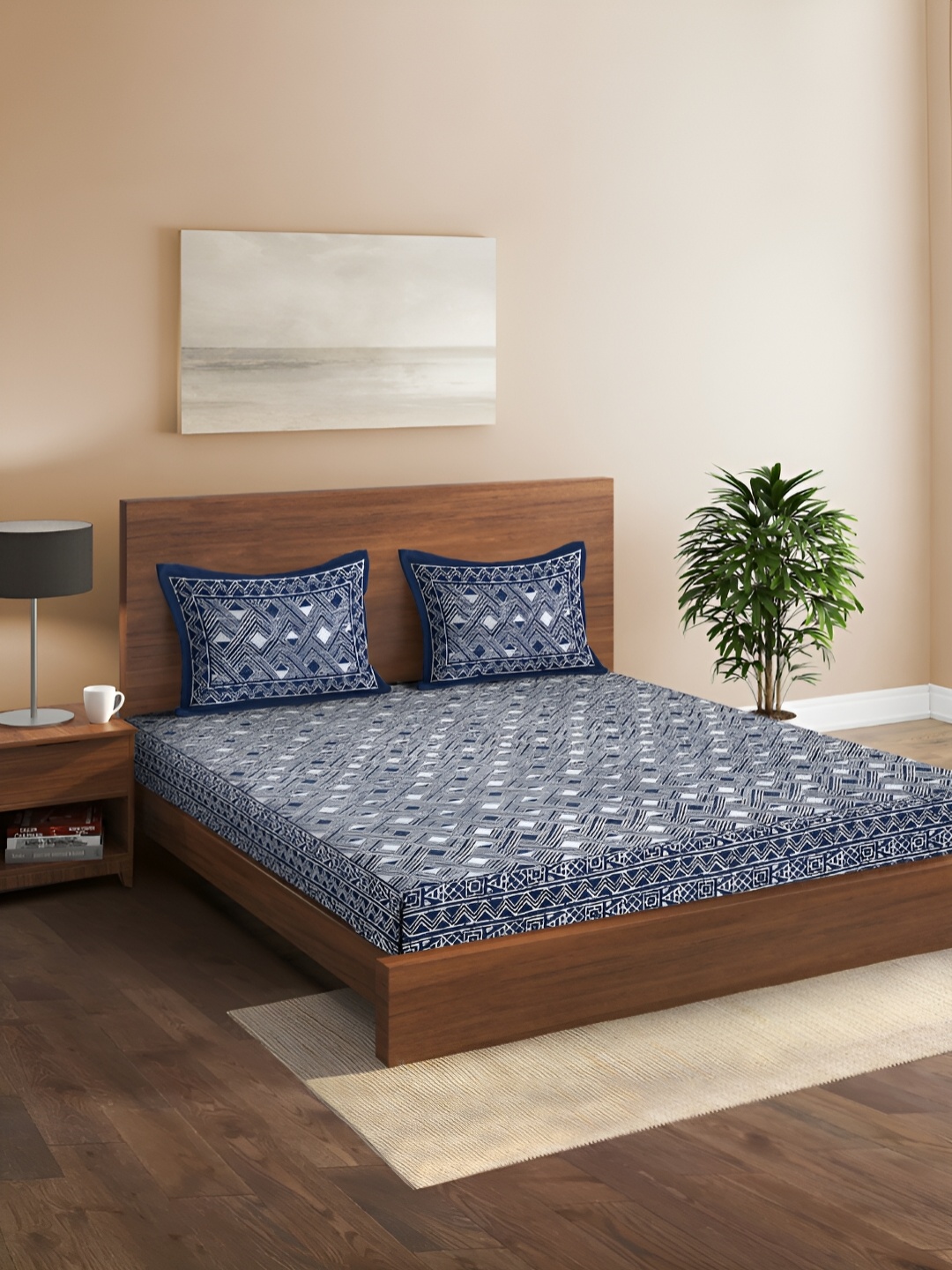 Rajasthan Decor Blue & White Geometric cotton 180 TC Queen Bedsheet with 2 Pillow Covers
Rajasthan Decor Blue & White Geometric cotton 180 TC Queen Bedsheet with 2 Pillow Covers