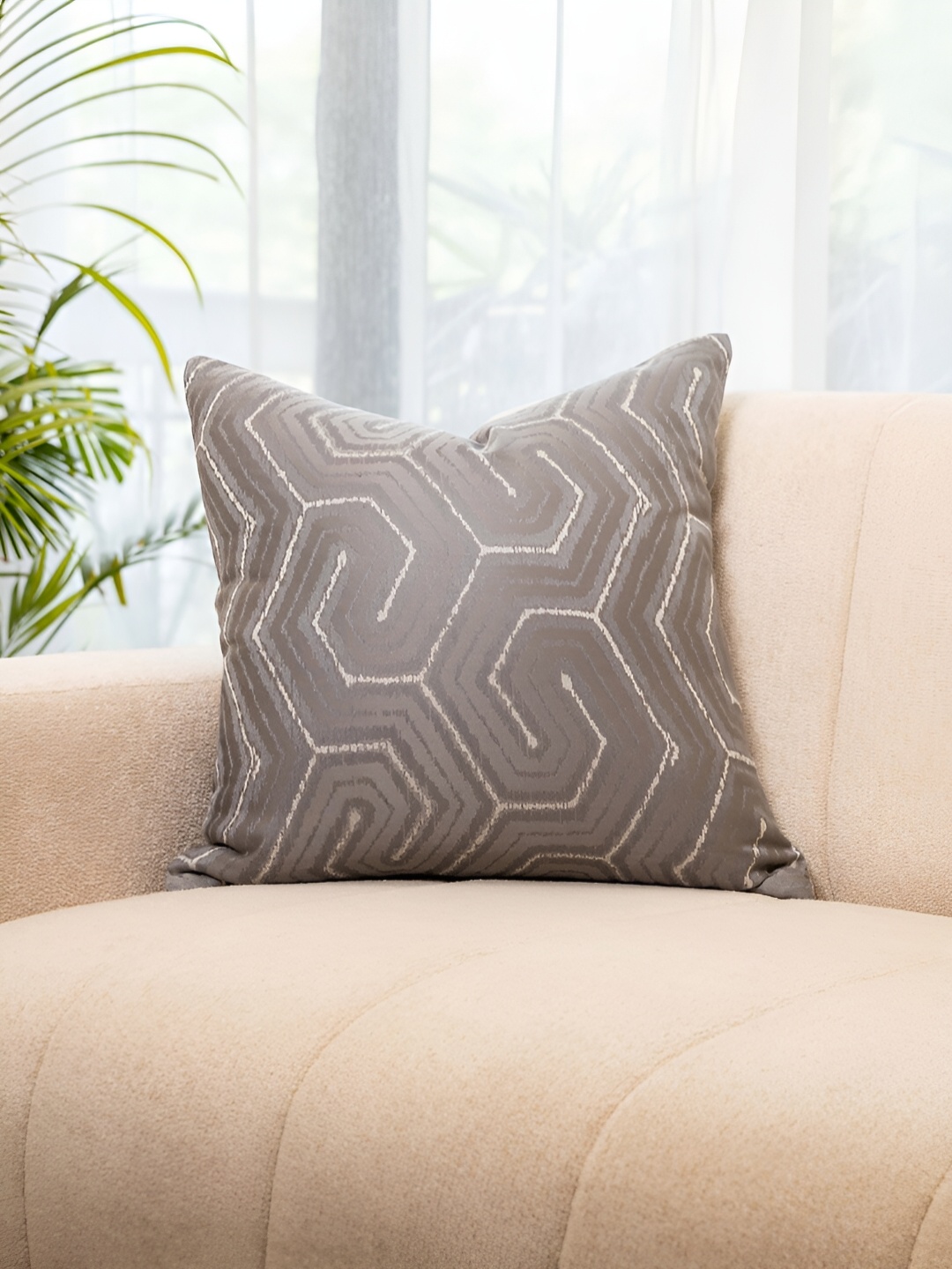 Eris Home Grey Geometric Textured Square Silk & Cotton Cushion Covers