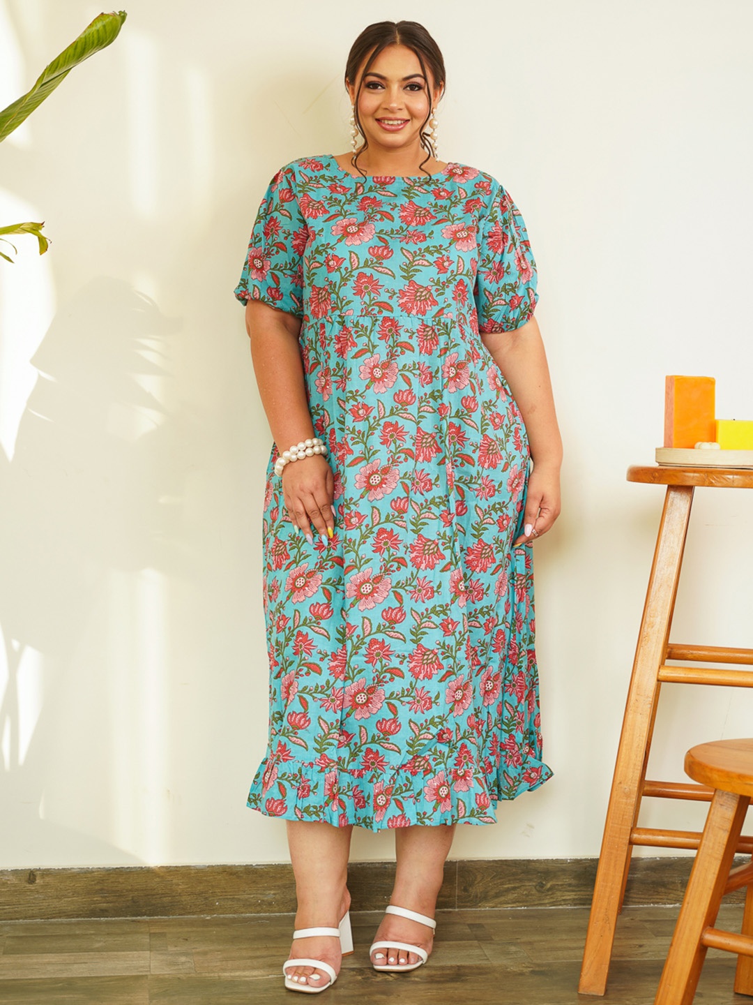 NANGALIA RUCHIRA Plus Size Floral Printed Pleated Cotton Fit and Flare Midi Dress, Blue
NANGALIA RUCHIRA Plus Size Floral Printed Pleated Cotton Fit and Flare Midi Dress, Blue