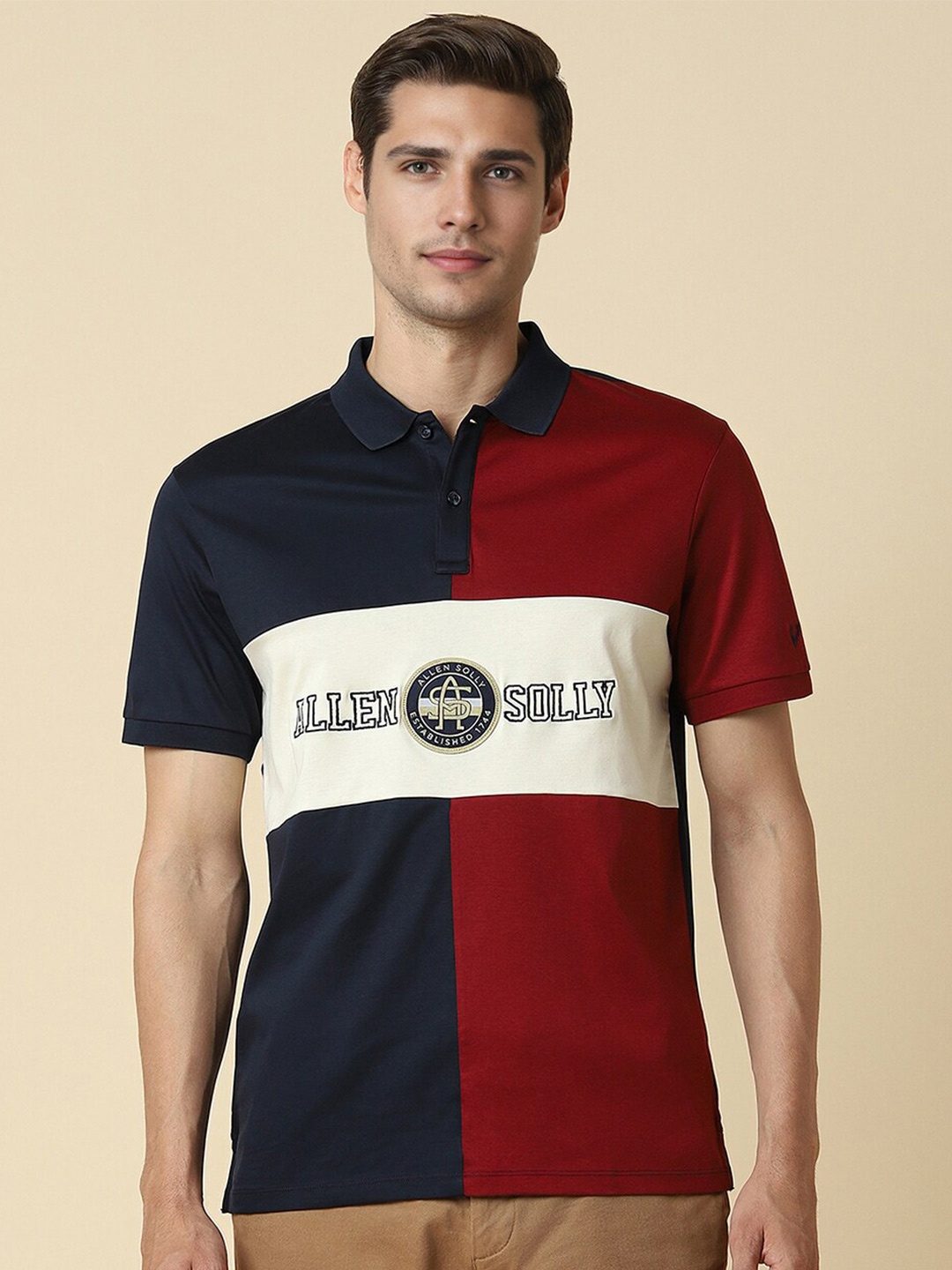 Allen Solly Colourblocked Cotton Polo Collar Short Sleeves Applique Casual T-shirt, Navy blue
Allen Solly Colourblocked Cotton Polo Collar Short Sleeves Applique Casual T-shirt, Navy blue