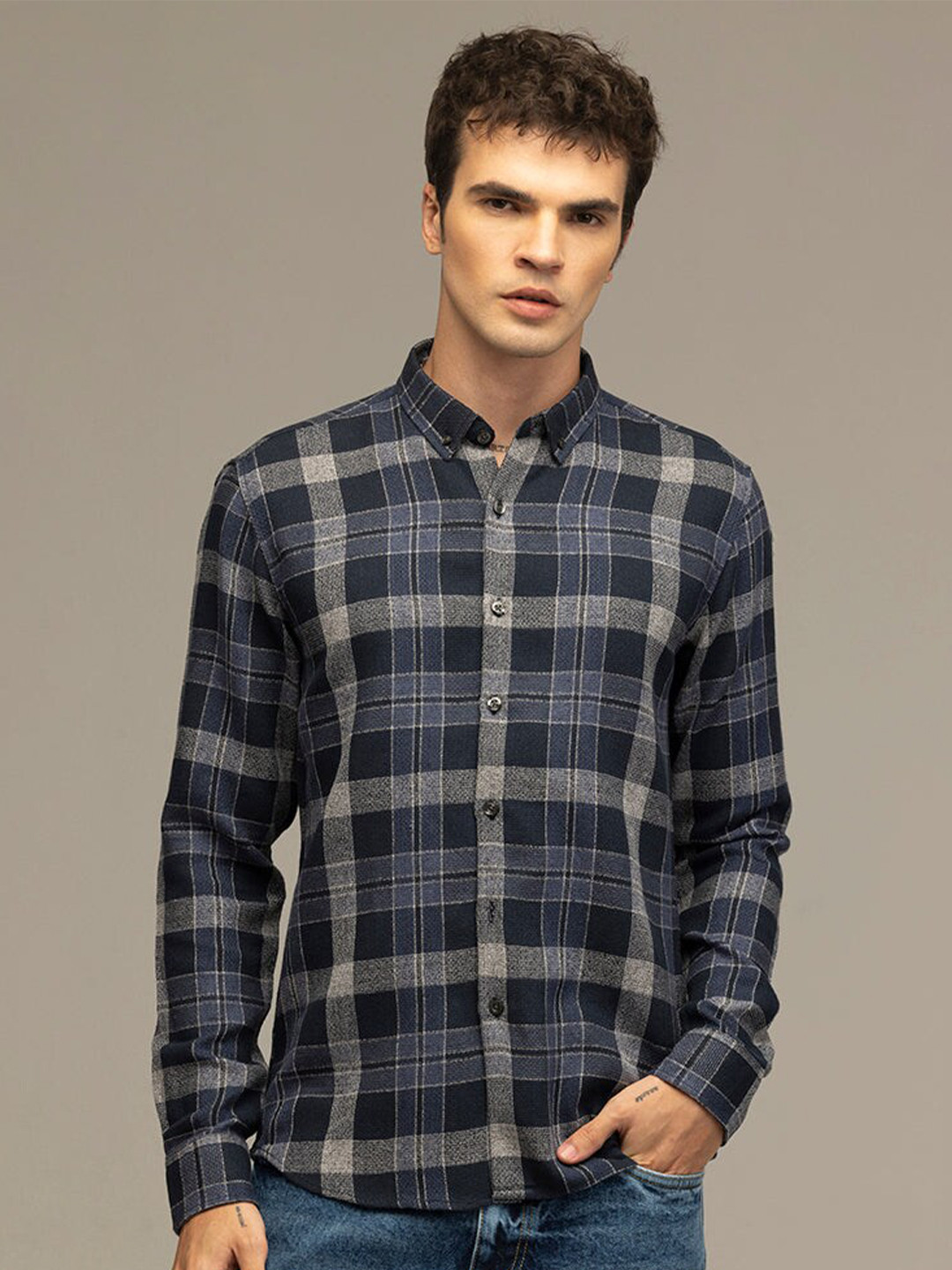 Snitch Navy Blue Classic Slim Fit Windowpane Checked Button-Down Collar Cotton Shirt
Snitch Navy Blue Classic Slim Fit Windowpane Checked Button-Down Collar Cotton Shirt