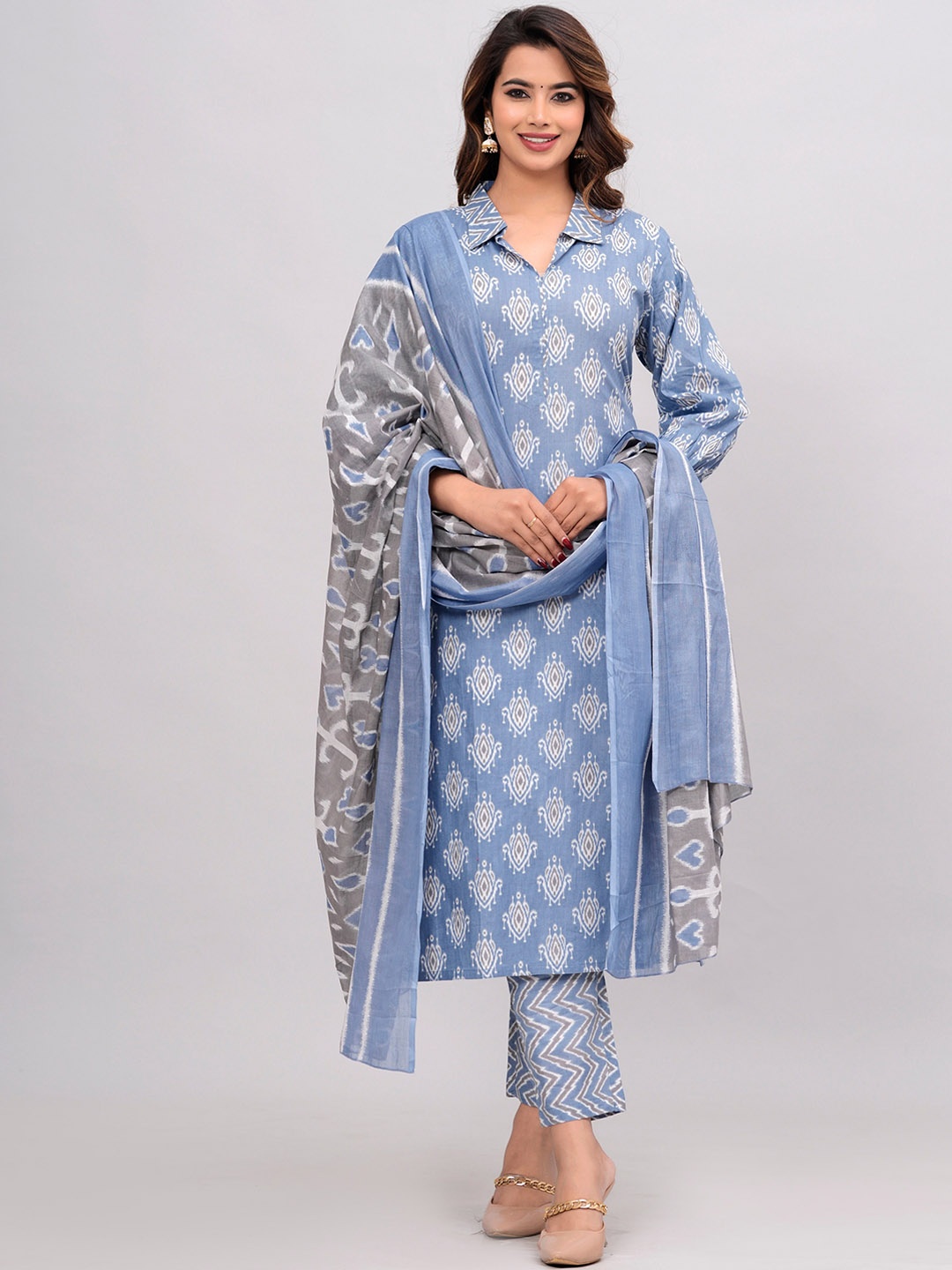 JAIPURI COLLECTION Ethnic Motifs Printed Regular Pure Cotton Kurta with Trousers & Dupatta, Blue
JAIPURI COLLECTION Ethnic Motifs Printed Regular Pure Cotton Kurta with Trousers & Dupatta, Blue