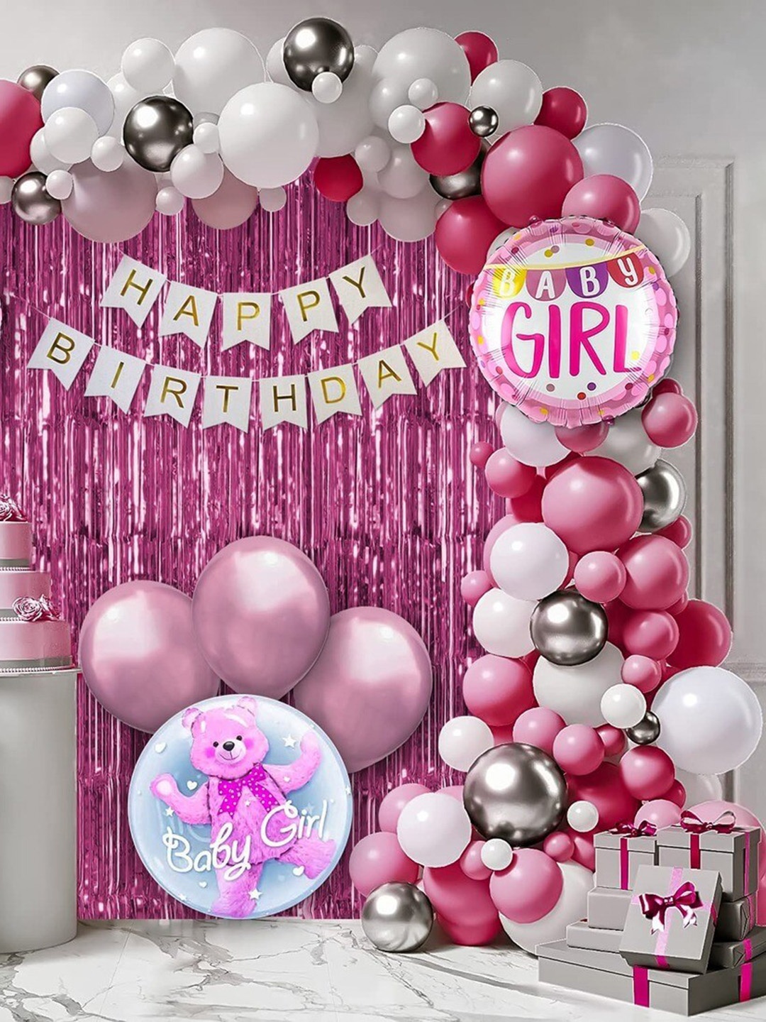 Special You Pink & White 66 Pcs Birthday Balloons & Banner Decorations