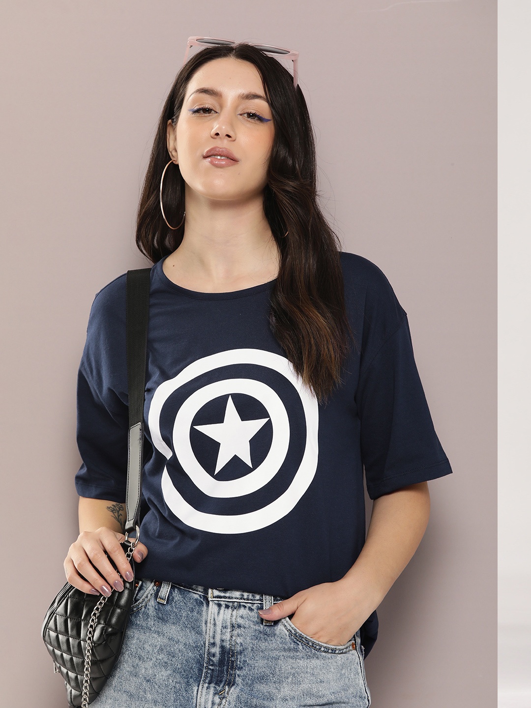 Kook N Keech Women Captain America Printed Drop-Shoulder Sleeves Cotton T-shirt, Navy blue
Kook N Keech Women Captain America Printed Drop-Shoulder Sleeves Cotton T-shirt, Navy blue
