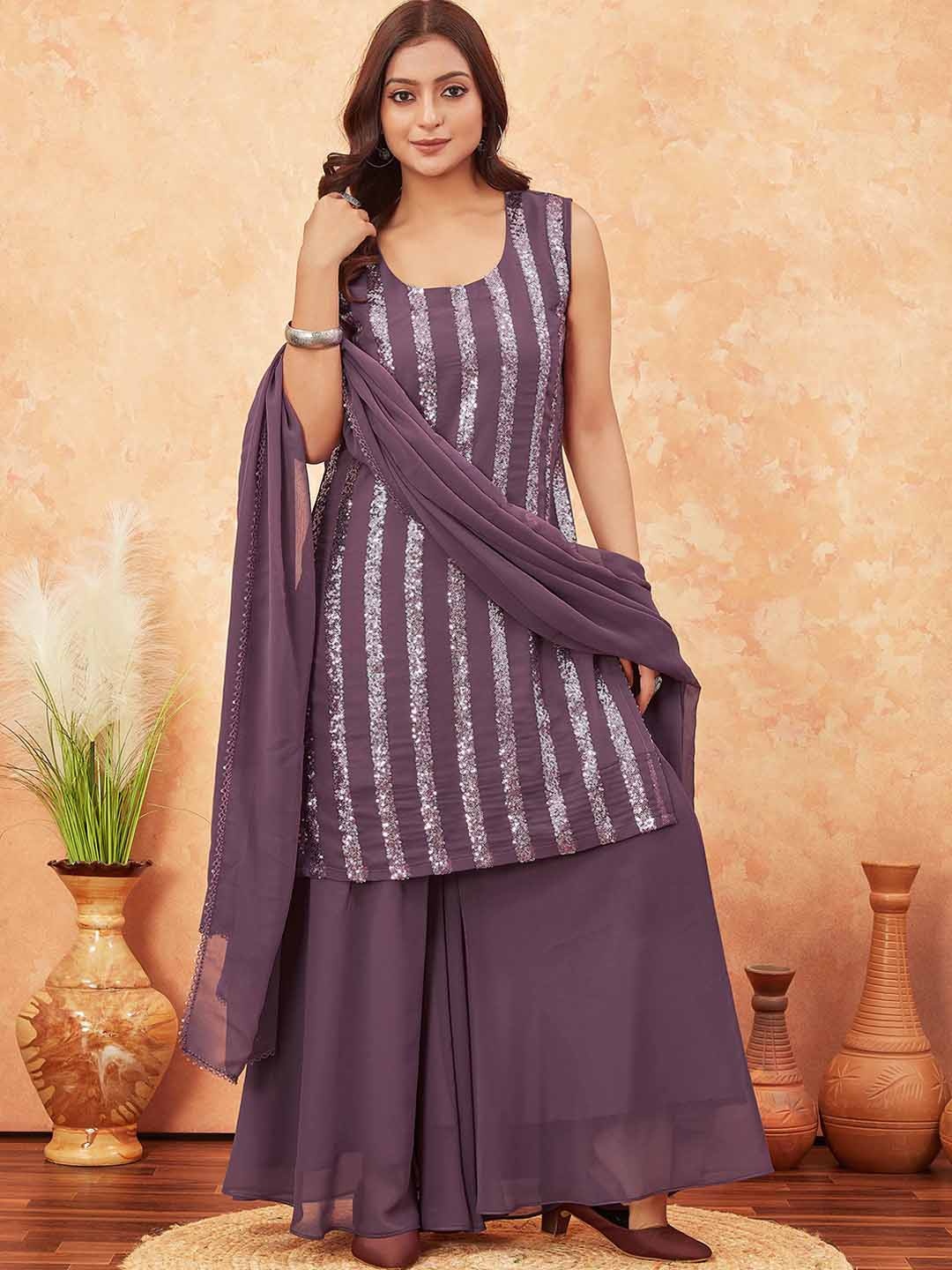 CHANSI Women Floral Embroidered Regular Sequinned Kurta with Palazzos & With Dupatta, Mauve
CHANSI Women Floral Embroidered Regular Sequinned Kurta with Palazzos & With Dupatta, Mauve