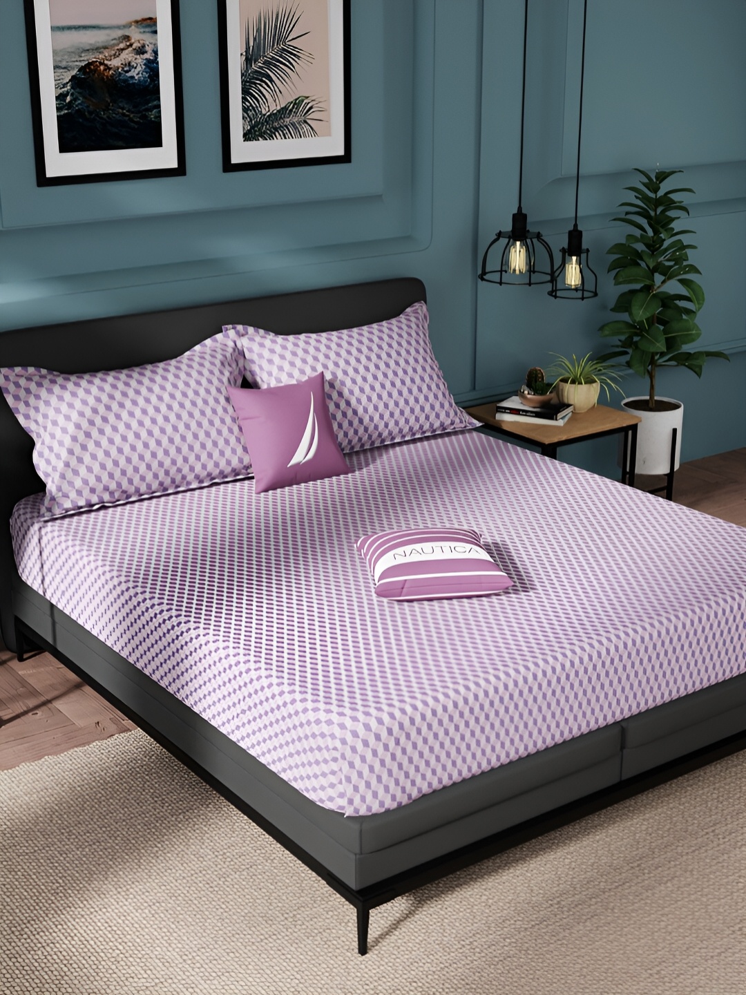 Nautica Purple & White Geometric Pure Cotton 150 TC King Bedsheet With 2 Pillow Covers
Nautica Purple & White Geometric Pure Cotton 150 TC King Bedsheet With 2 Pillow Covers