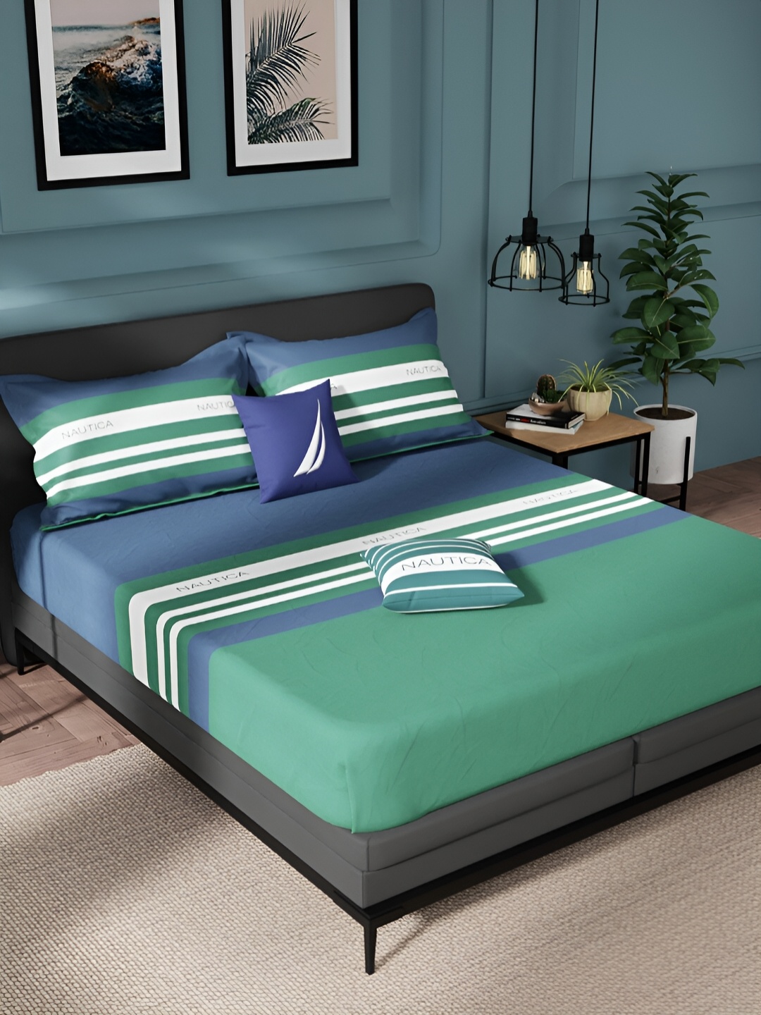 Nautica Green & White Striped Pure Cotton 150 TC King Bedsheet With 2 Pillow Covers
Nautica Green & White Striped Pure Cotton 150 TC King Bedsheet With 2 Pillow Covers