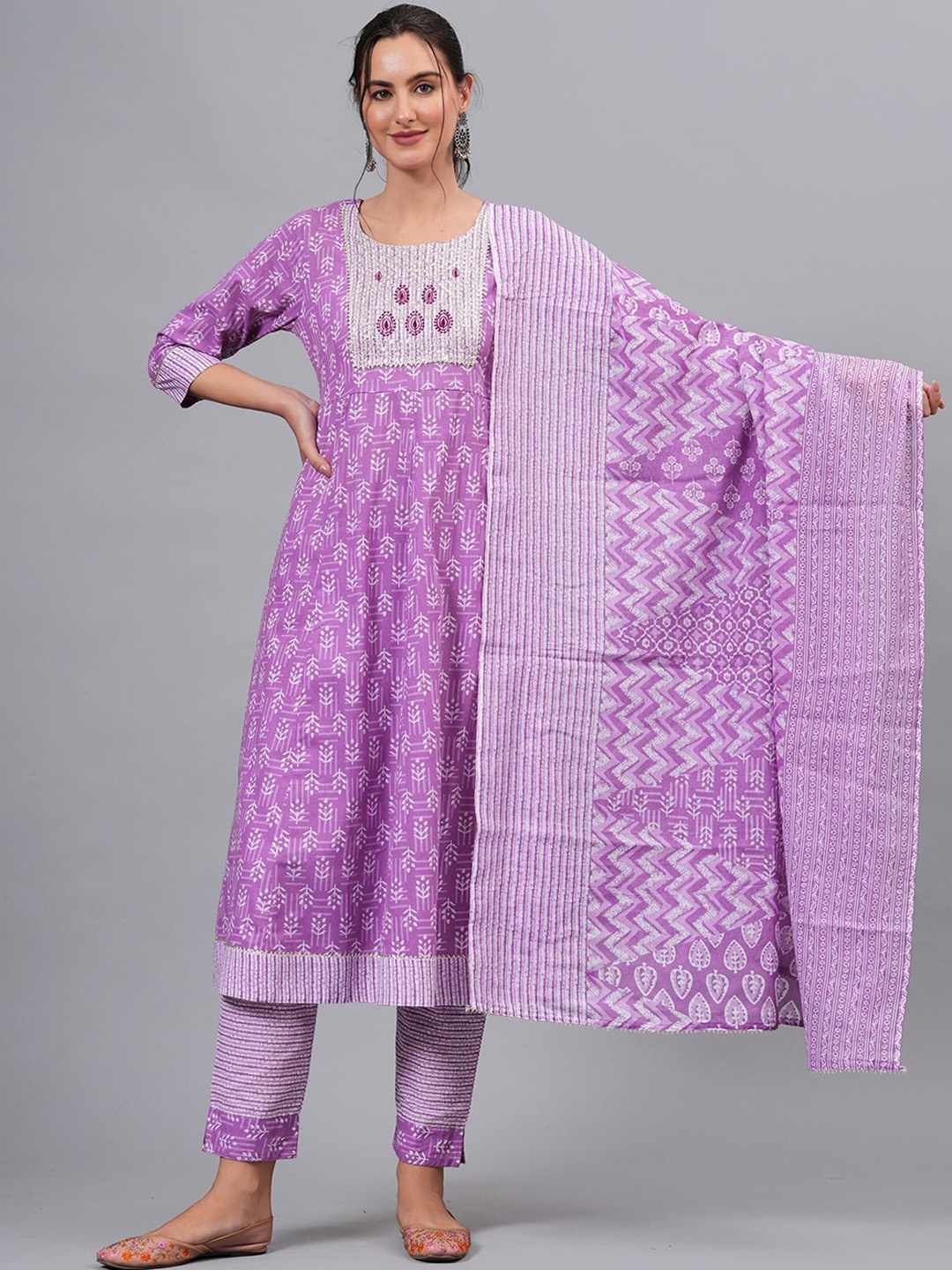 KALINI Ethnic Motifs Printed A-Line Gotta Patti Pure Cotton Kurta With Trousers & Dupatta, Purple
KALINI Ethnic Motifs Printed A-Line Gotta Patti Pure Cotton Kurta With Trousers & Dupatta, Purple