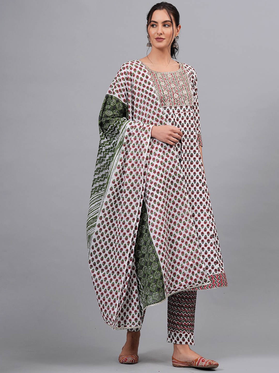 KALINI Floral Printed A-Line Sequinned Pure Cotton Kurta with Trousers & With Dupatta, White
KALINI Floral Printed A-Line Sequinned Pure Cotton Kurta with Trousers & With Dupatta, White