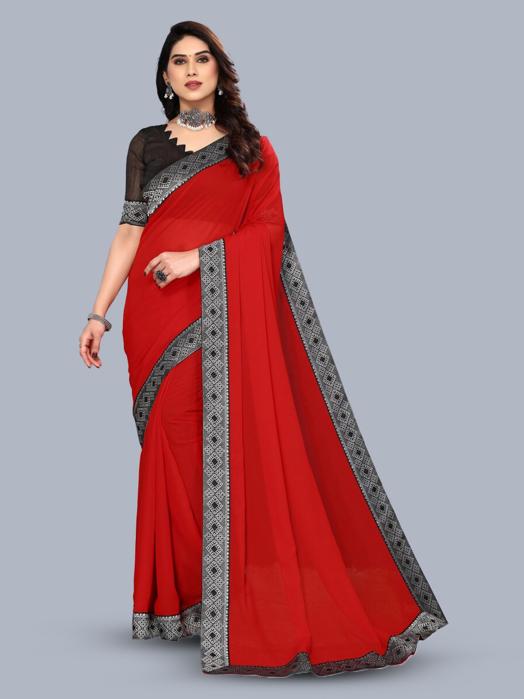 ANAND SAREES Woven Design Saree, Red