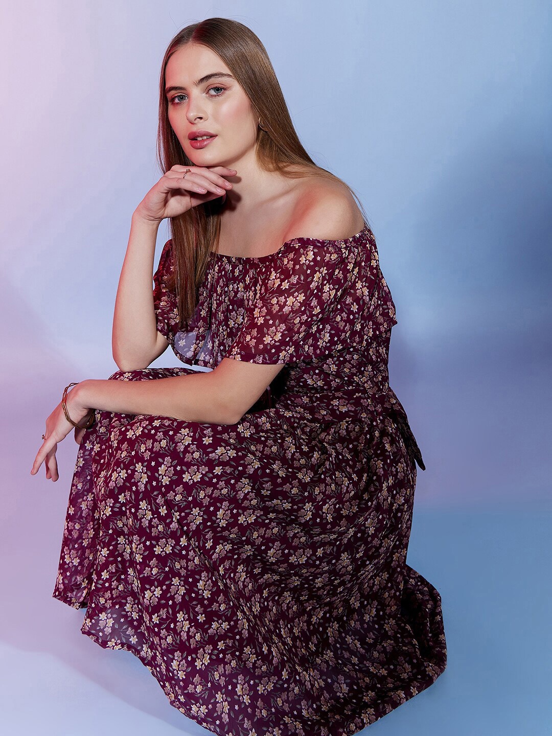 DressBerry Purple Floral Georgette Off-Shoulder Fit & Flare Midi Dress Comes & A Belt
DressBerry Purple Floral Georgette Off-Shoulder Fit & Flare Midi Dress Comes & A Belt