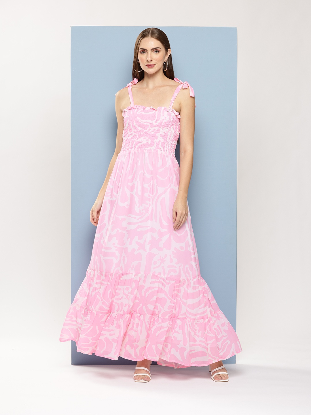 Nesha India Abstract Print Crepe Tiered Smocked Georgette Fit & Flare Maxi Dress, Pink
Nesha India Abstract Print Crepe Tiered Smocked Georgette Fit & Flare Maxi Dress, Pink