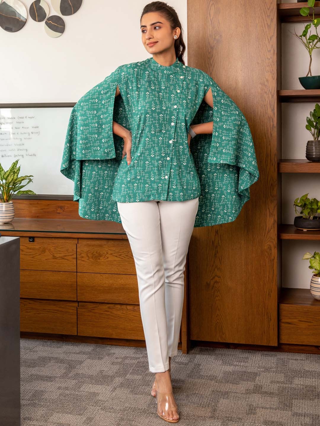 B'Infinite Printed Cape Styled Round Neck Shirt & Flared Trousers Co-Ords, Green
B'Infinite Printed Cape Styled Round Neck Shirt & Flared Trousers Co-Ords, Green
