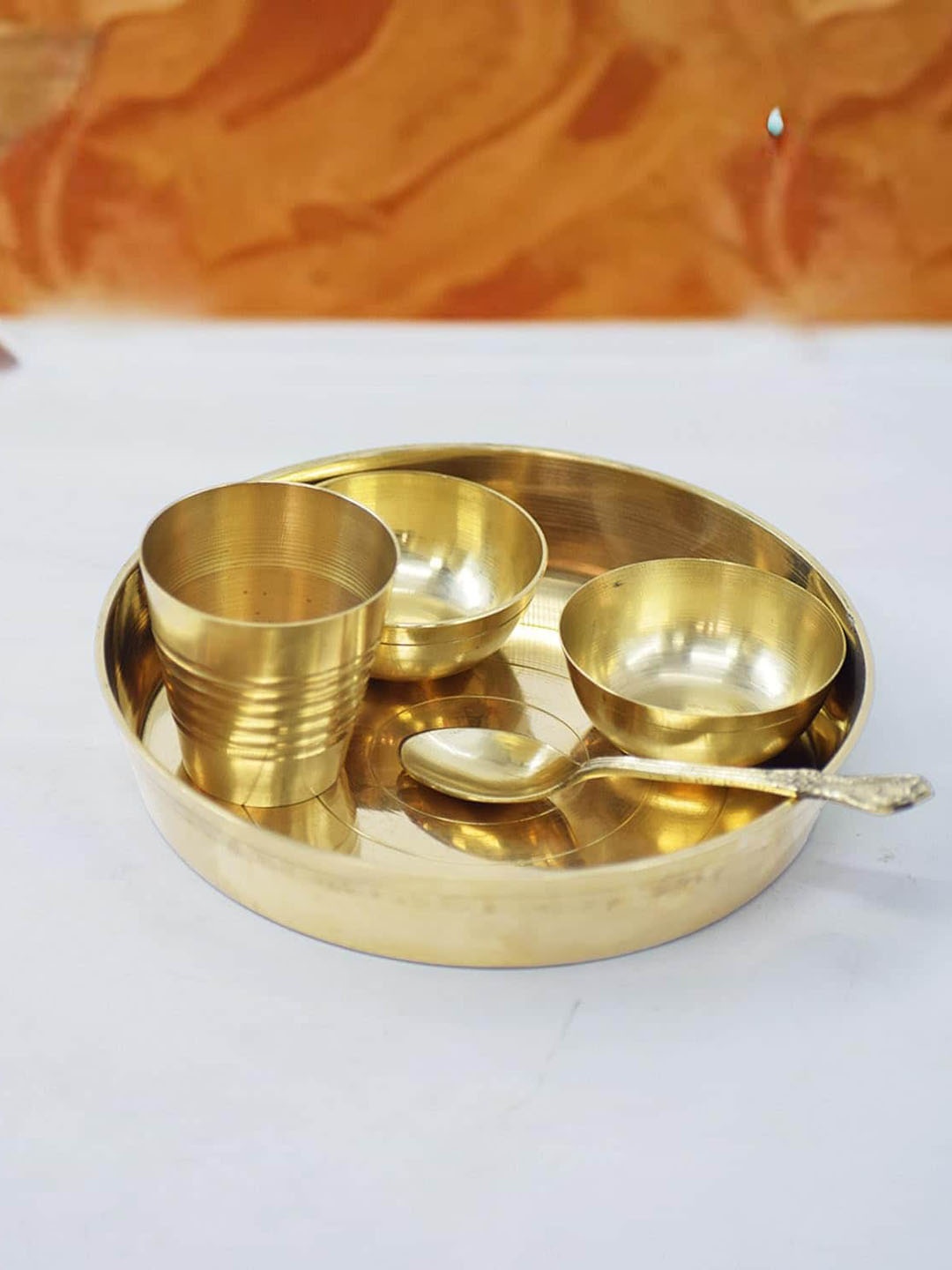 PujaNPujari Gold Toned 5 Pcs Brass Thali Set