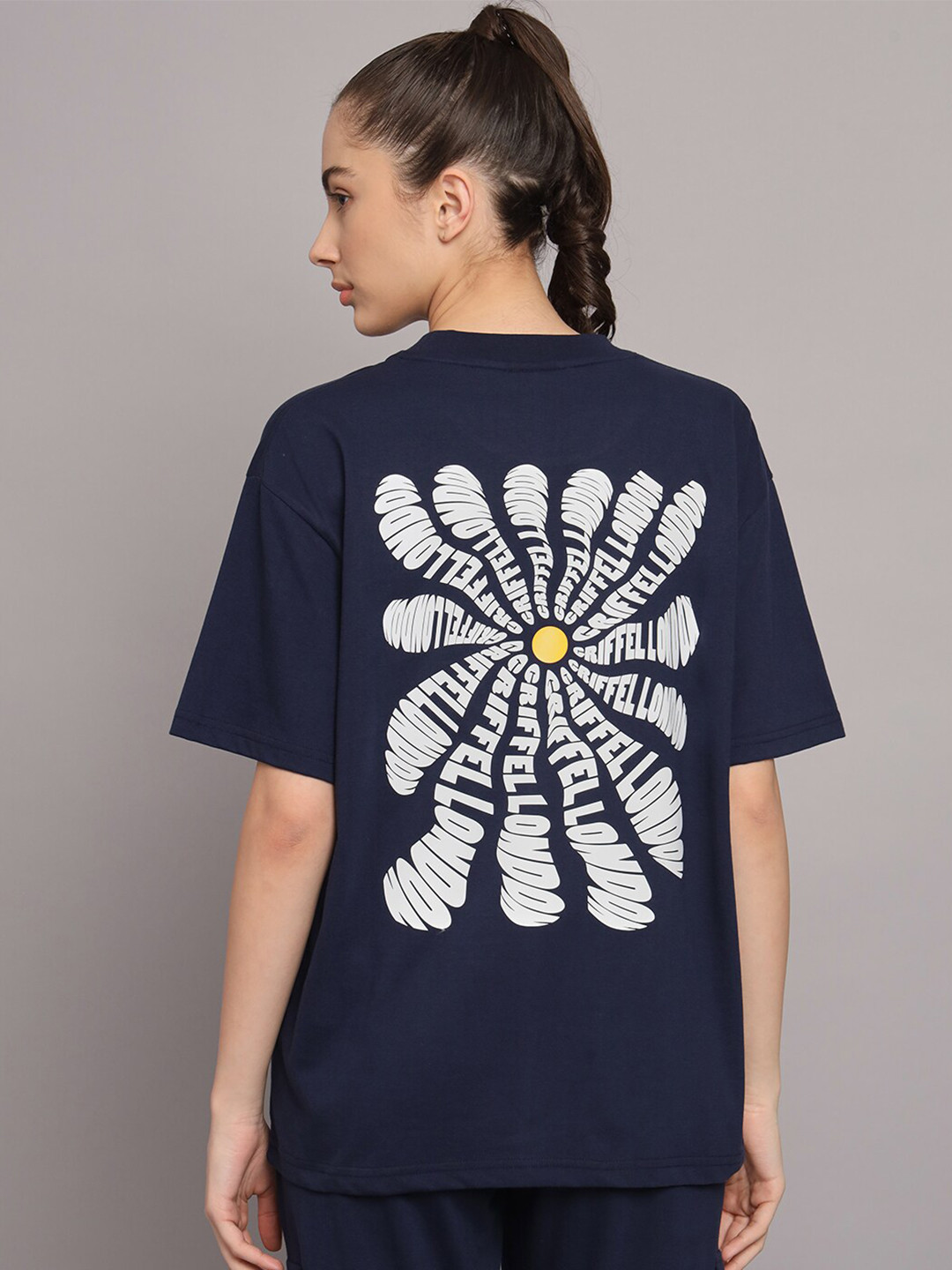 GRIFFEL Graphic Printed Drop-Shoulder Sleeves Cotton Baggy T-shirt, Navy blue
GRIFFEL Graphic Printed Drop-Shoulder Sleeves Cotton Baggy T-shirt, Navy blue