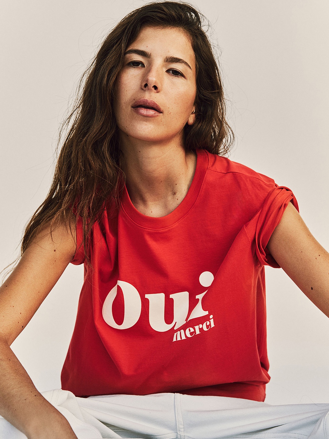 H&M Pure Cotton Printed T-shirt, Red