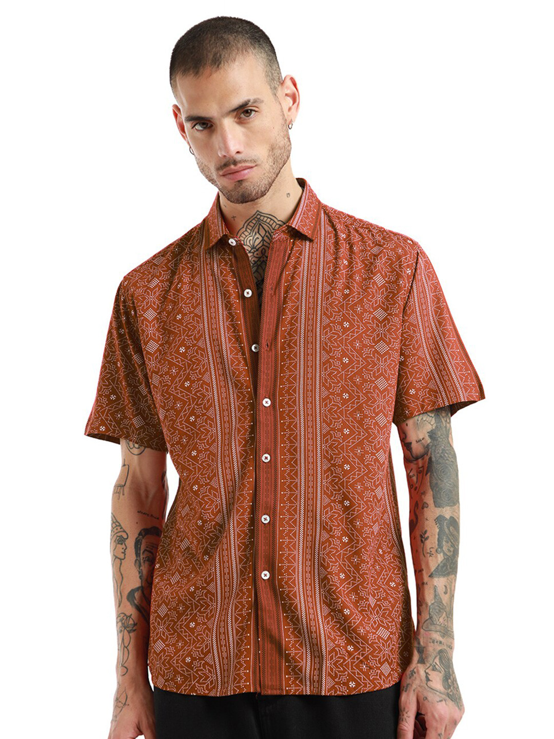 Banana Club Slim Fit Ethnic Motifs Printed Spread Collar Short Sleeves Casual Shirt, Rust
Banana Club Slim Fit Ethnic Motifs Printed Spread Collar Short Sleeves Casual Shirt, Rust