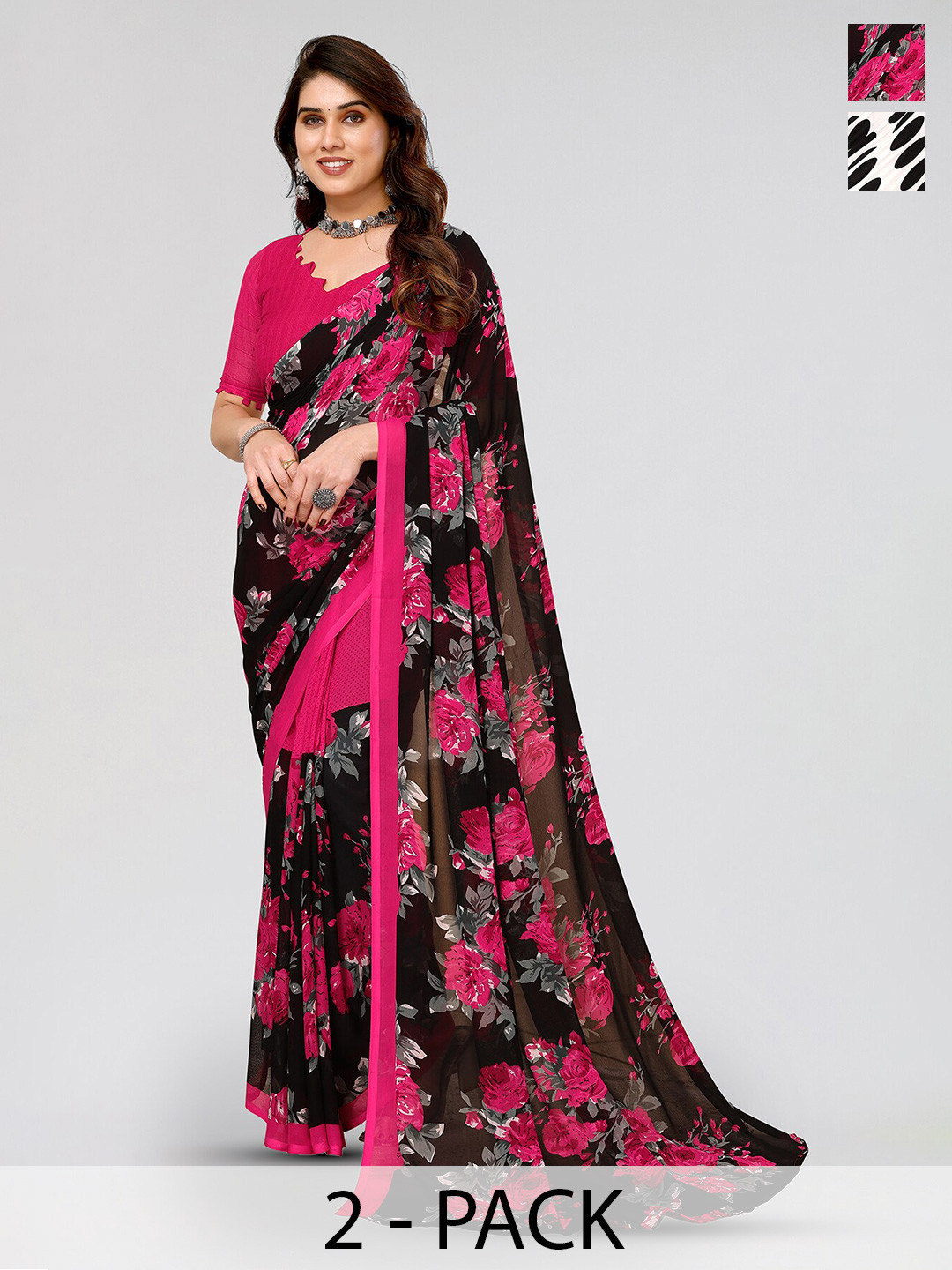 ANAND SAREES Selection Of 2 Polka Dot Printed Sarees, Black
ANAND SAREES Selection Of 2 Polka Dot Printed Sarees, Black