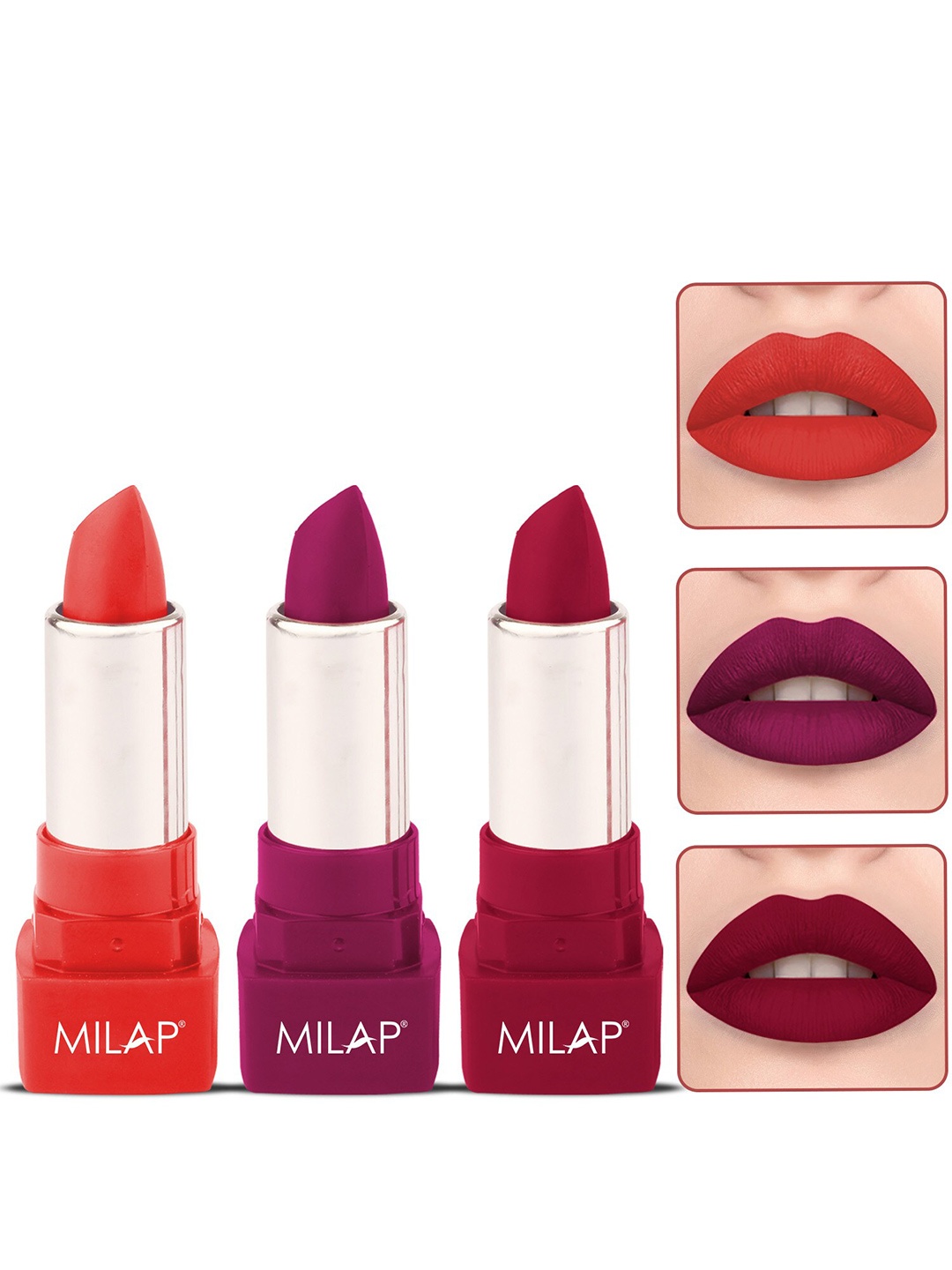 MILAP Set Of 3 Long Stay Matte Lipsticks 4.2g Each - Full Panic + Laroosh + Live it Up, Purple
MILAP Set Of 3 Long Stay Matte Lipsticks 4.2g Each - Full Panic + Laroosh + Live it Up, Purple