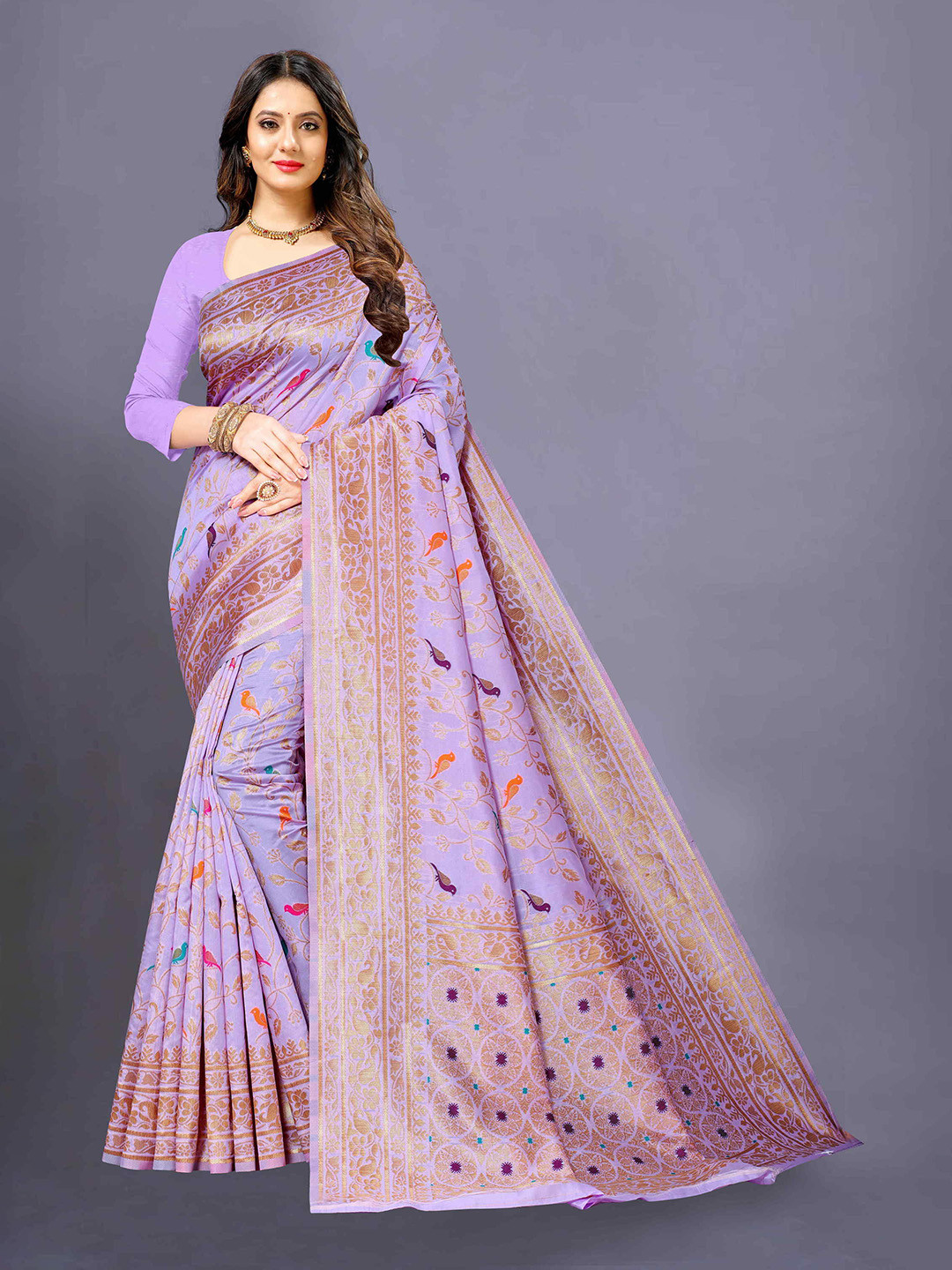 V3 FASHION STUDIO Floral Woven Design Zari Banarasi Saree, Purple 
V3 FASHION STUDIO Floral Woven Design Zari Banarasi Saree, Purple