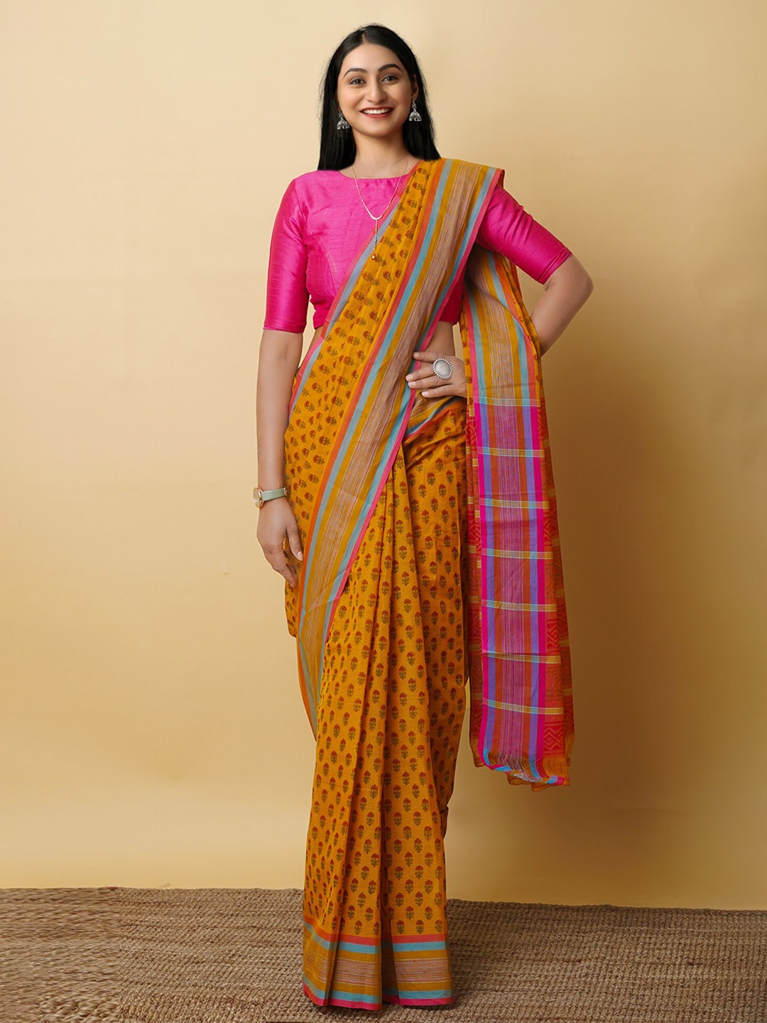Unnati Silks Ethnic Motifs Pure Cotton Handloom Mangalagiri Saree, Yellow
Unnati Silks Ethnic Motifs Pure Cotton Handloom Mangalagiri Saree, Yellow