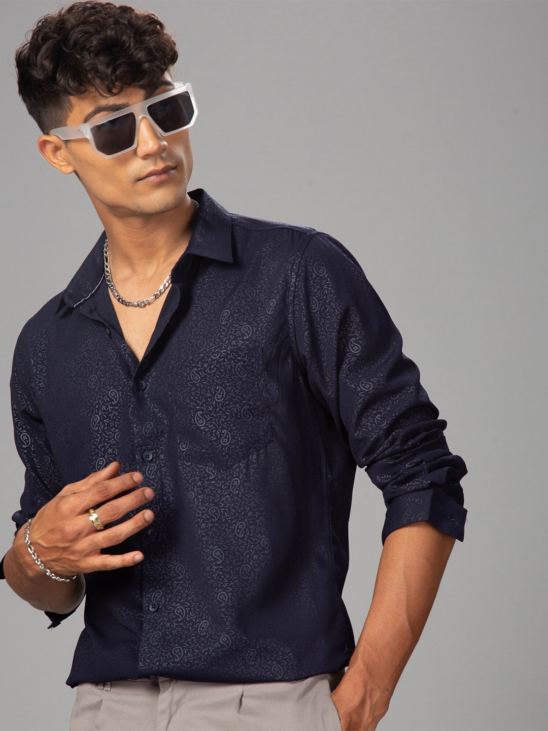 British Club Men Classic Slim Fit Ethnic Motifs Printed Satin Casual Shirt, Navy blue
British Club Men Classic Slim Fit Ethnic Motifs Printed Satin Casual Shirt, Navy blue