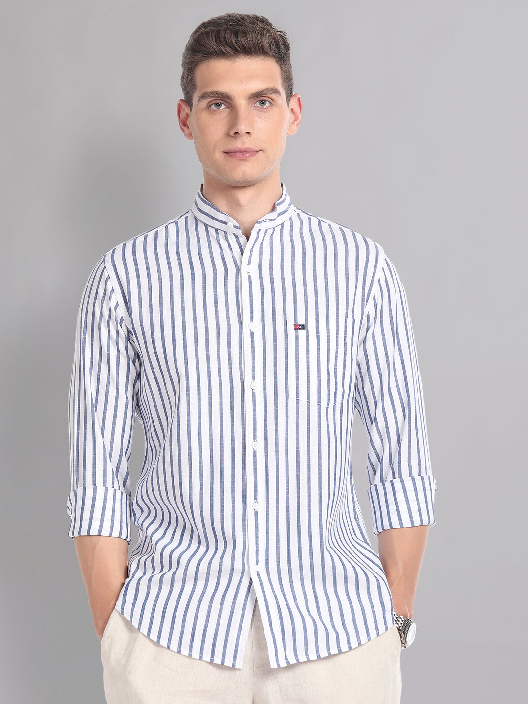 AD By Arvind Slim Fit Vertical Stripes Mandarin Collar Long Sleeves Cotton Casual Shirt, Blue
AD By Arvind Slim Fit Vertical Stripes Mandarin Collar Long Sleeves Cotton Casual Shirt, Blue
