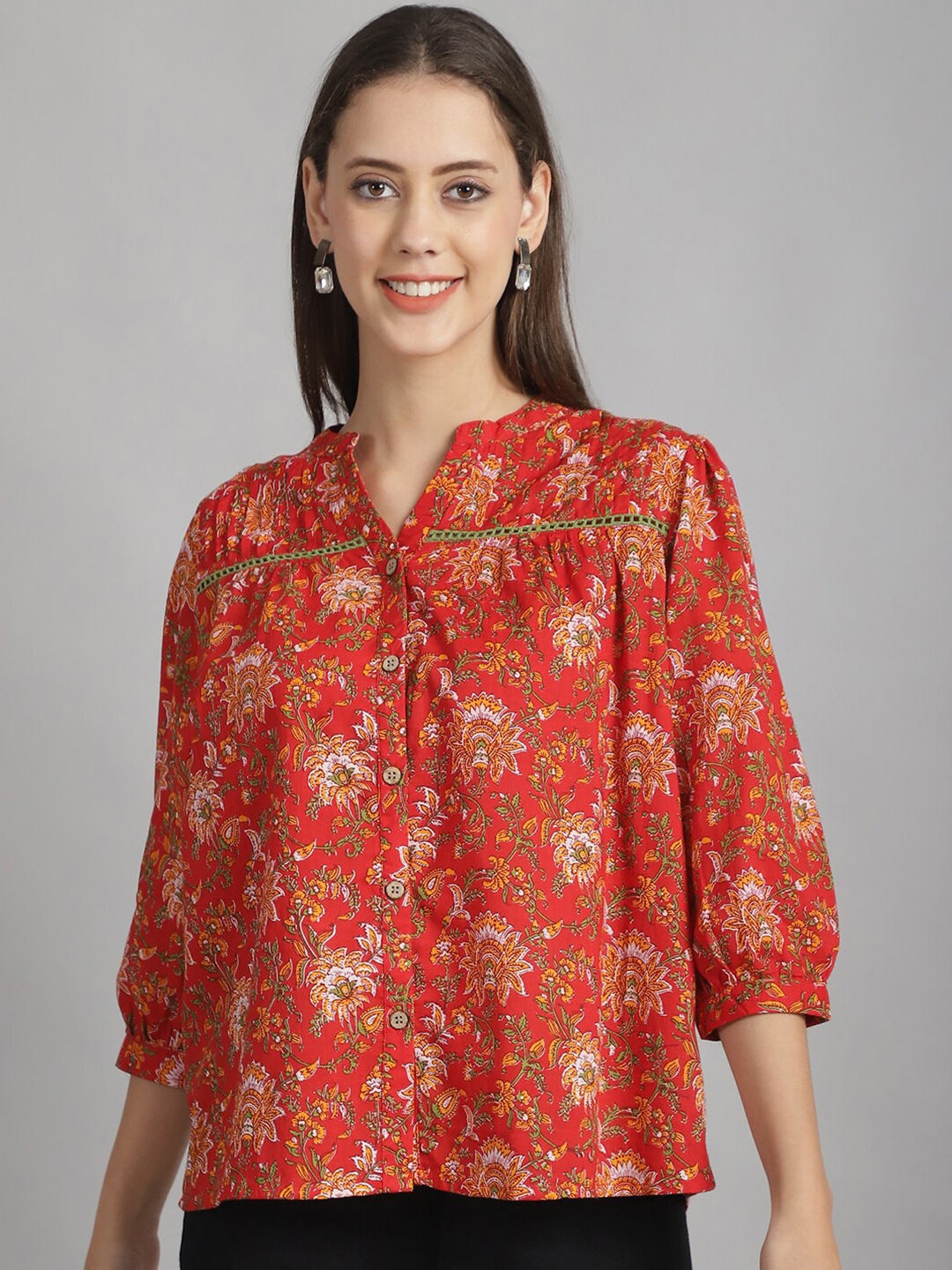 Frempy Floral Printed Mandarin Collar Puff Sleeve Pure Cotton Shirt Style Top, Red
Frempy Floral Printed Mandarin Collar Puff Sleeve Pure Cotton Shirt Style Top, Red