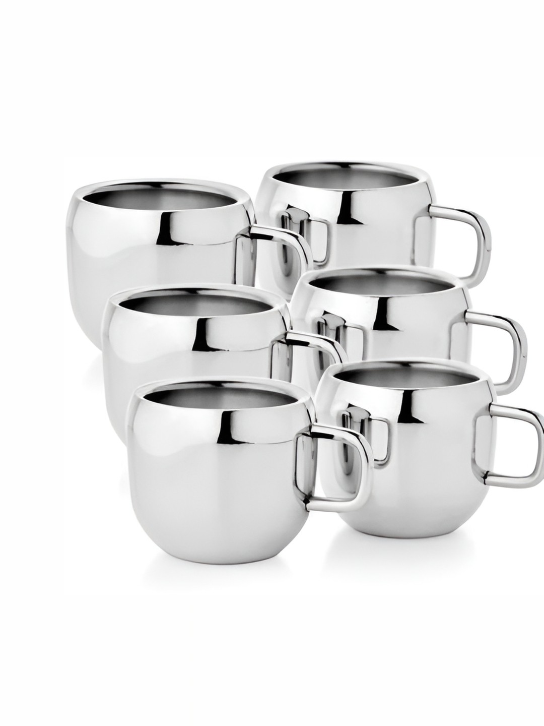 STEEPLE 6 Pcs Stainless Steel Glossy Cups 90 ml, Silver