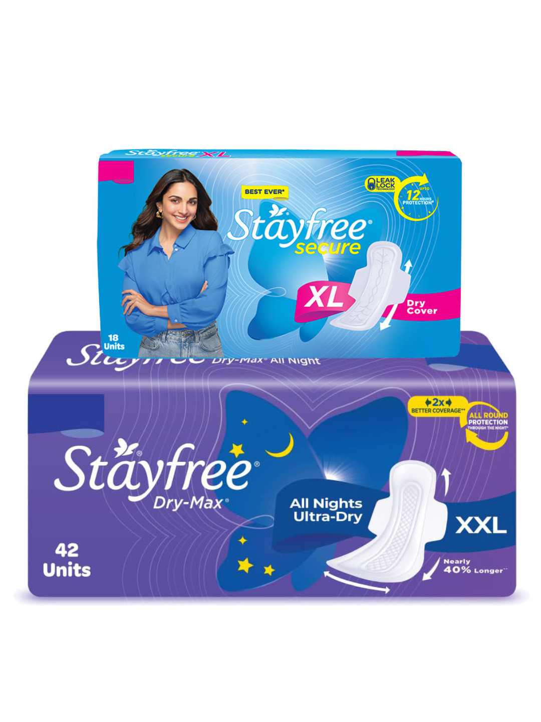 Stayfree Dry Max All Nights XXL- 42 Pcs & Secure Dry Cover XL Sanitary Napkins- 18Pcs, Blue
Stayfree Dry Max All Nights XXL- 42 Pcs & Secure Dry Cover XL Sanitary Napkins- 18Pcs, Blue