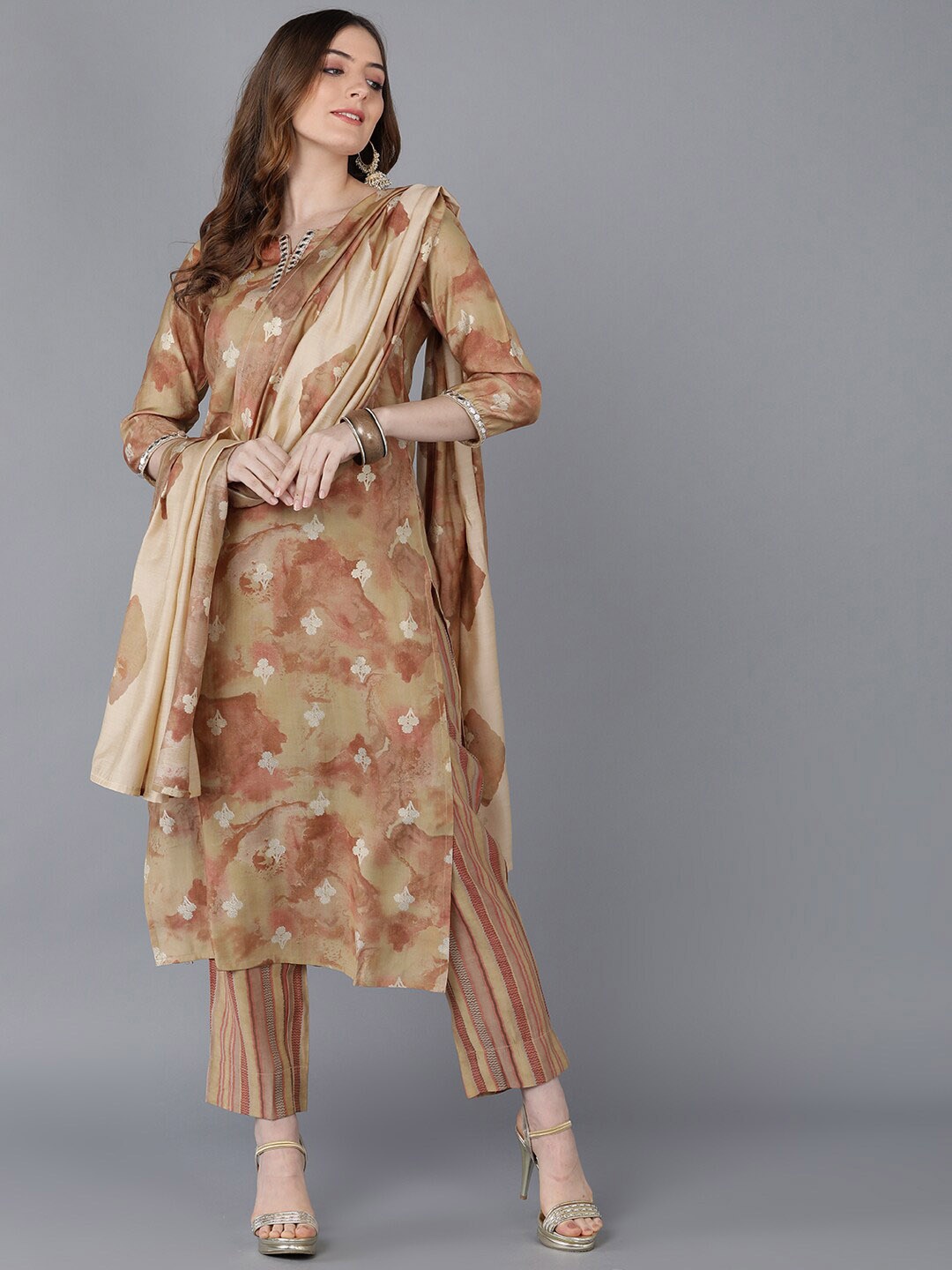 AHIKA Ethnic Motifs Printed Mirror Work Straight Kurta With Trousers & Dupatta, Brown
AHIKA Ethnic Motifs Printed Mirror Work Straight Kurta With Trousers & Dupatta, Brown