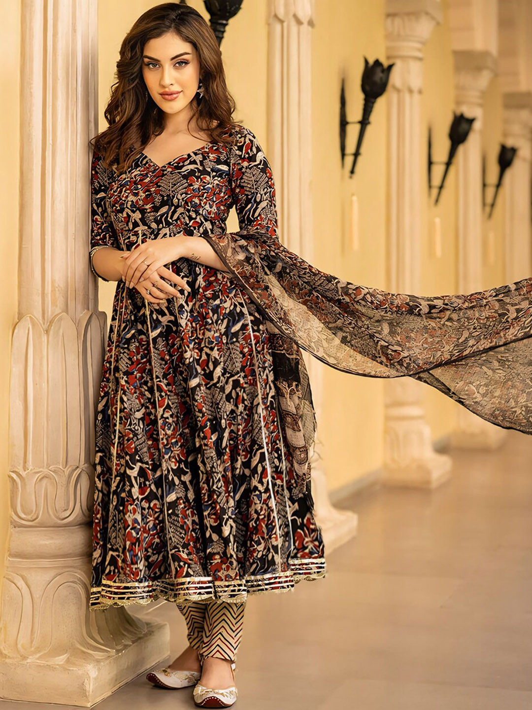 Ziva Fashion Ethnic Motifs Gotta Patti Pure Cotton Anarkali Kurta with Trousers & Dupatta, Black
Ziva Fashion Ethnic Motifs Gotta Patti Pure Cotton Anarkali Kurta with Trousers & Dupatta, Black