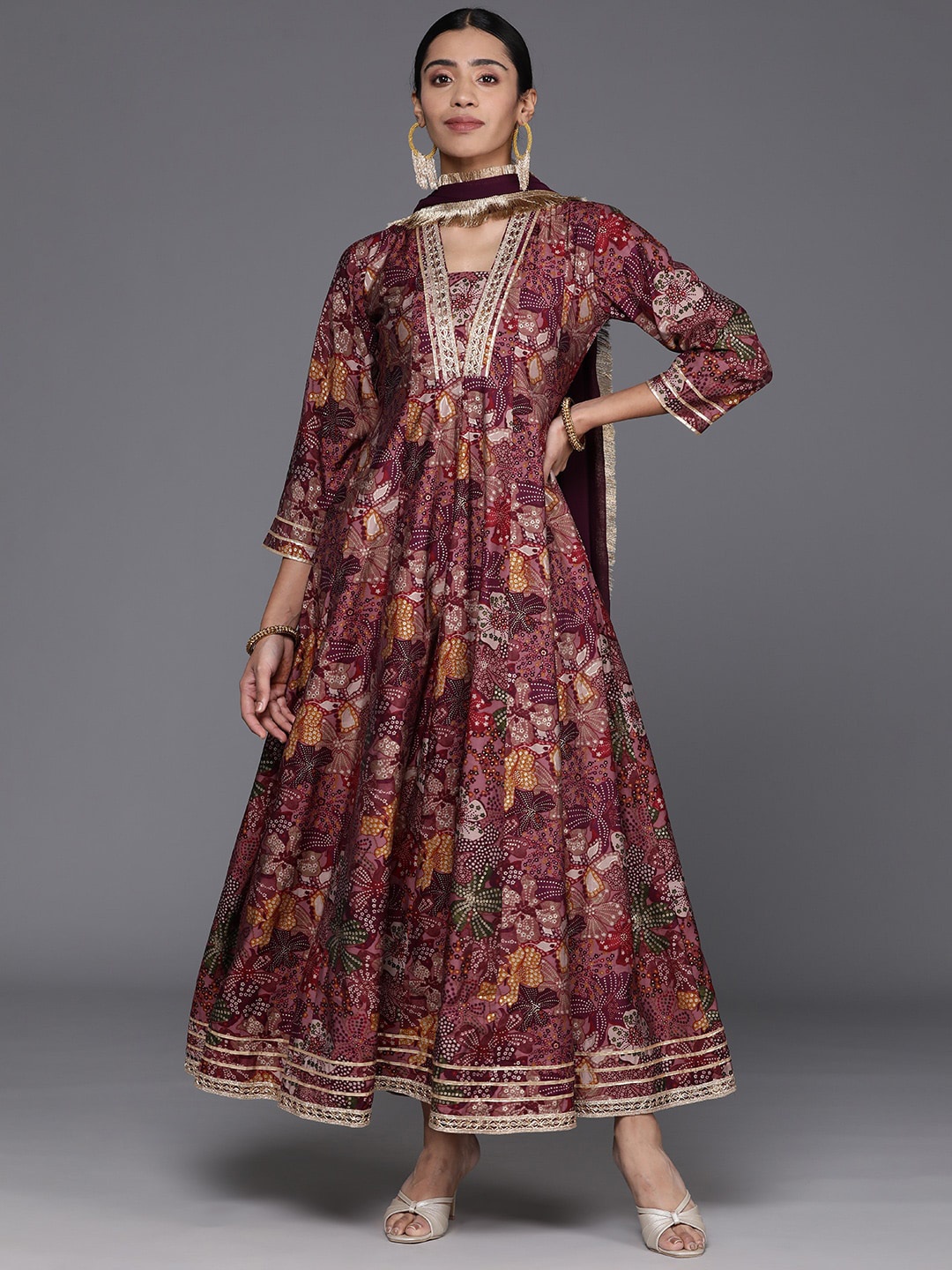 Mitera Ethnic Motifs Printed Gotta Patti Anarkali Kurta With Dupatta, Maroon
Mitera Ethnic Motifs Printed Gotta Patti Anarkali Kurta With Dupatta, Maroon