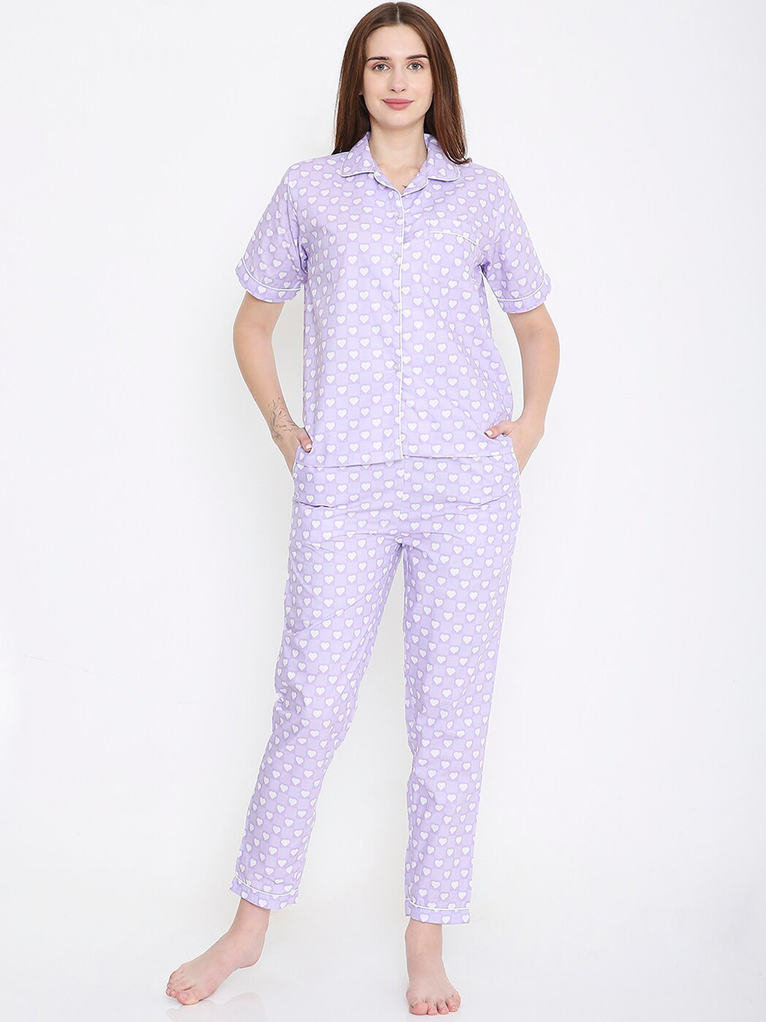 Arendelle Conversational Printed Pure Cotton Night suit, Purple 
Arendelle Conversational Printed Pure Cotton Night suit, Purple
