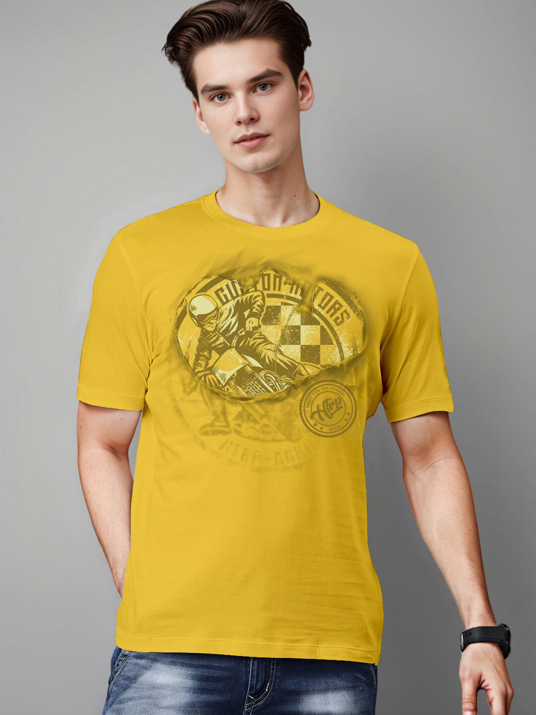 Huetrap Graphic Printed Round Neck Pure Cotton T shirt, Yellow
Huetrap Graphic Printed Round Neck Pure Cotton T shirt, Yellow