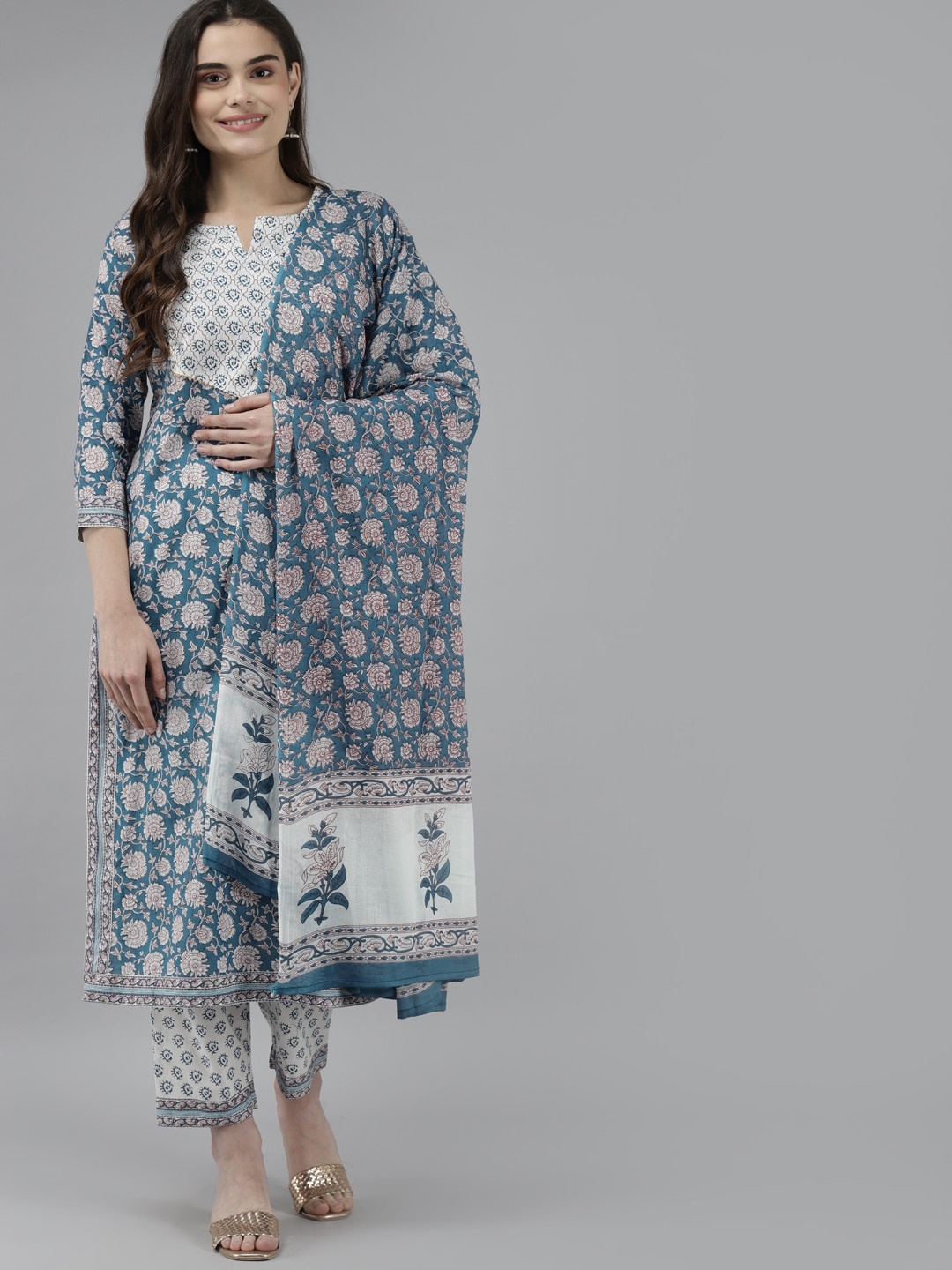 KALINI Ethnic Motifs Printed Pure Cotton Straight Kurta & Trousers With Dupatta, Blue
KALINI Ethnic Motifs Printed Pure Cotton Straight Kurta & Trousers With Dupatta, Blue