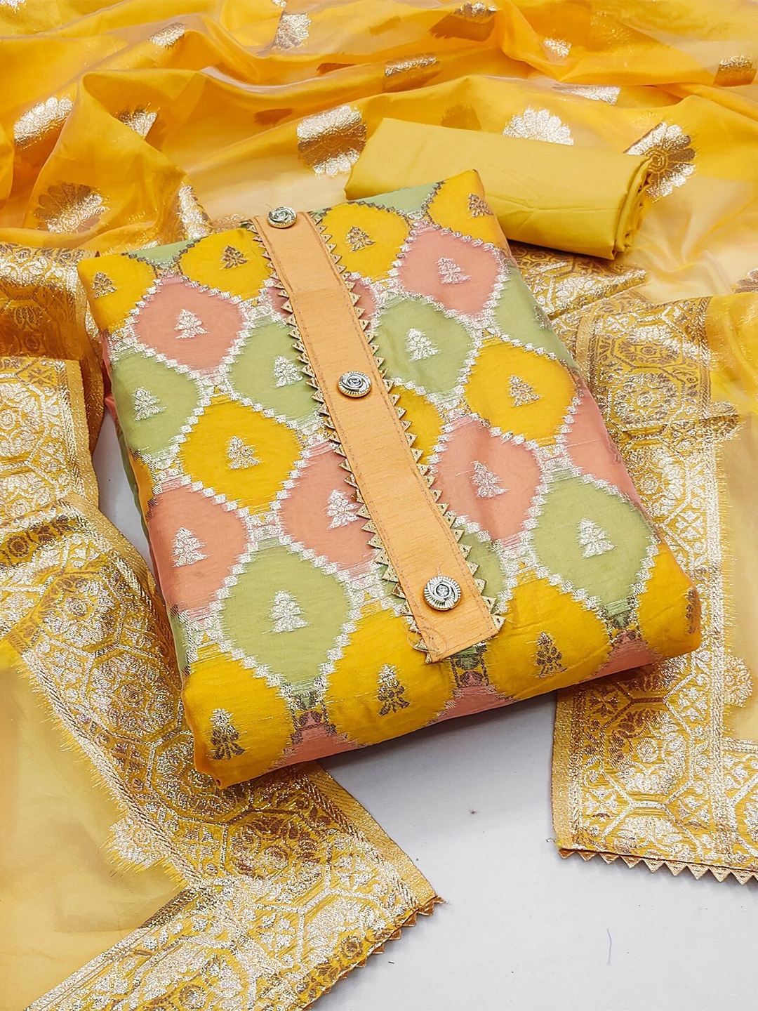 LeeliPeeri Designer Geometric Woven Design Gotta Patti Organza Unstitched Dress Material, Yellow
LeeliPeeri Designer Geometric Woven Design Gotta Patti Organza Unstitched Dress Material, Yellow