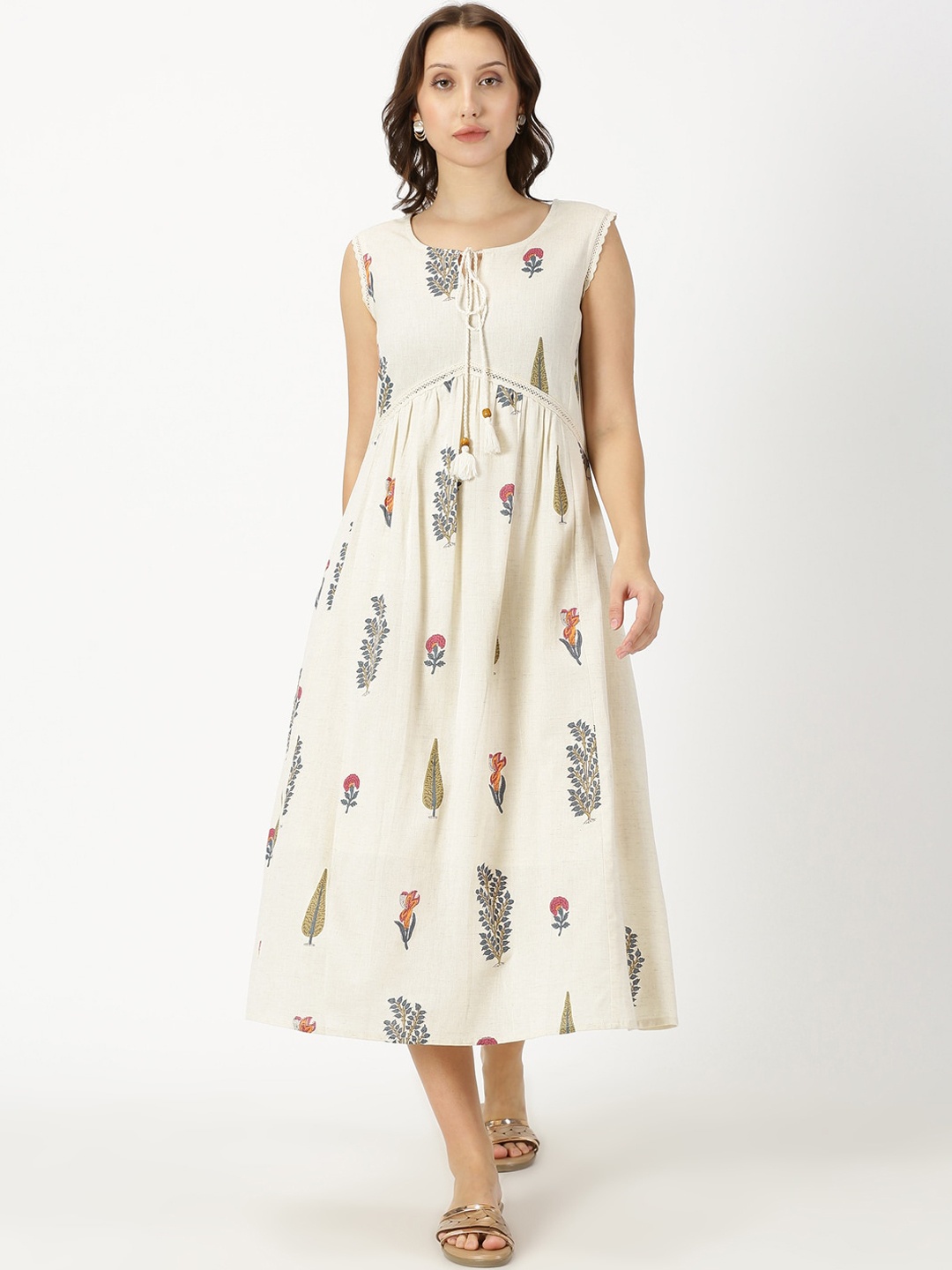 Saffron Threads Mughal Printed Fit and Flare Midi Cotton Linen Boho Ethnic Dress, Off white
Saffron Threads Mughal Printed Fit and Flare Midi Cotton Linen Boho Ethnic Dress, Off white