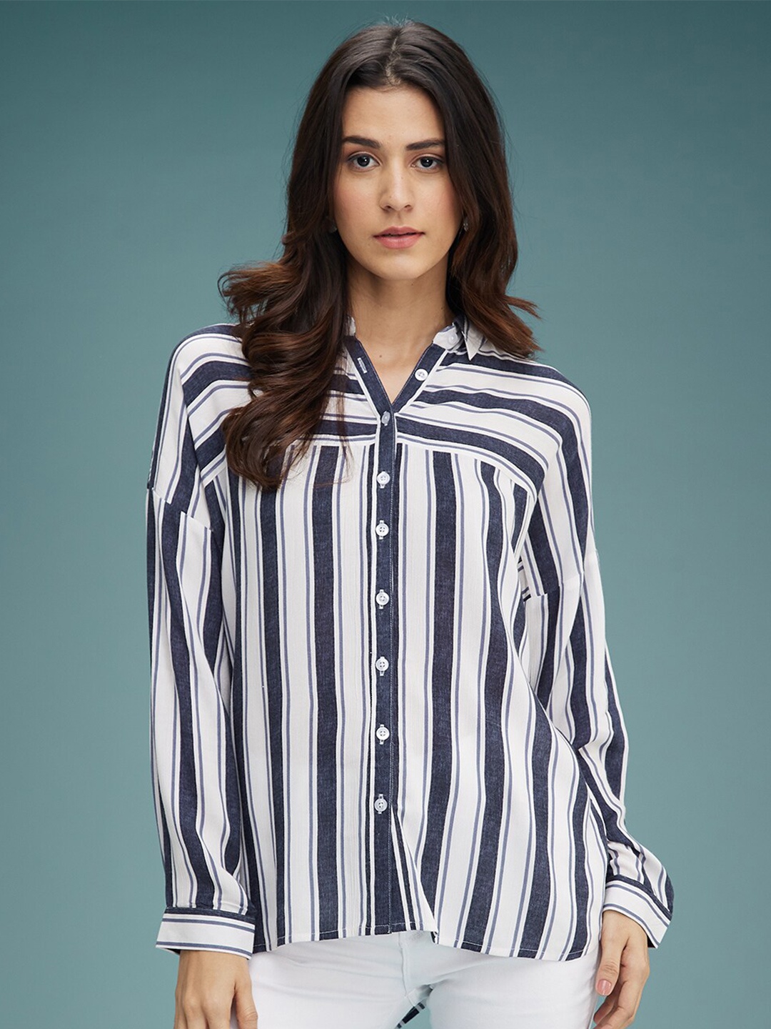 DressBerry Spread Collar Drop Shoulder Sleeves Original Striped Regular Fit Shirt, Blue
DressBerry Spread Collar Drop Shoulder Sleeves Original Striped Regular Fit Shirt, Blue